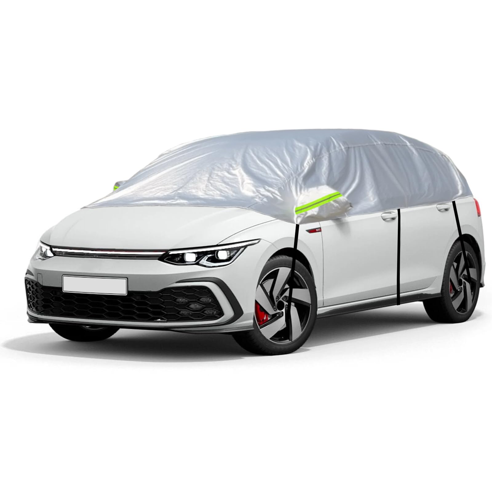 CICMOD Half Car Cover Universal Silver Windscreen Side Window Snow Frost Cover for Compact SUV Hacthback Fits Length Up to 440cm