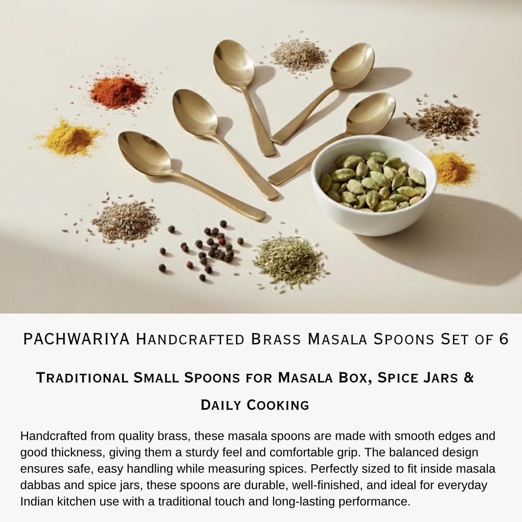 Brass Masala Spoons - Set of 6 for Indian Kitchen -3
