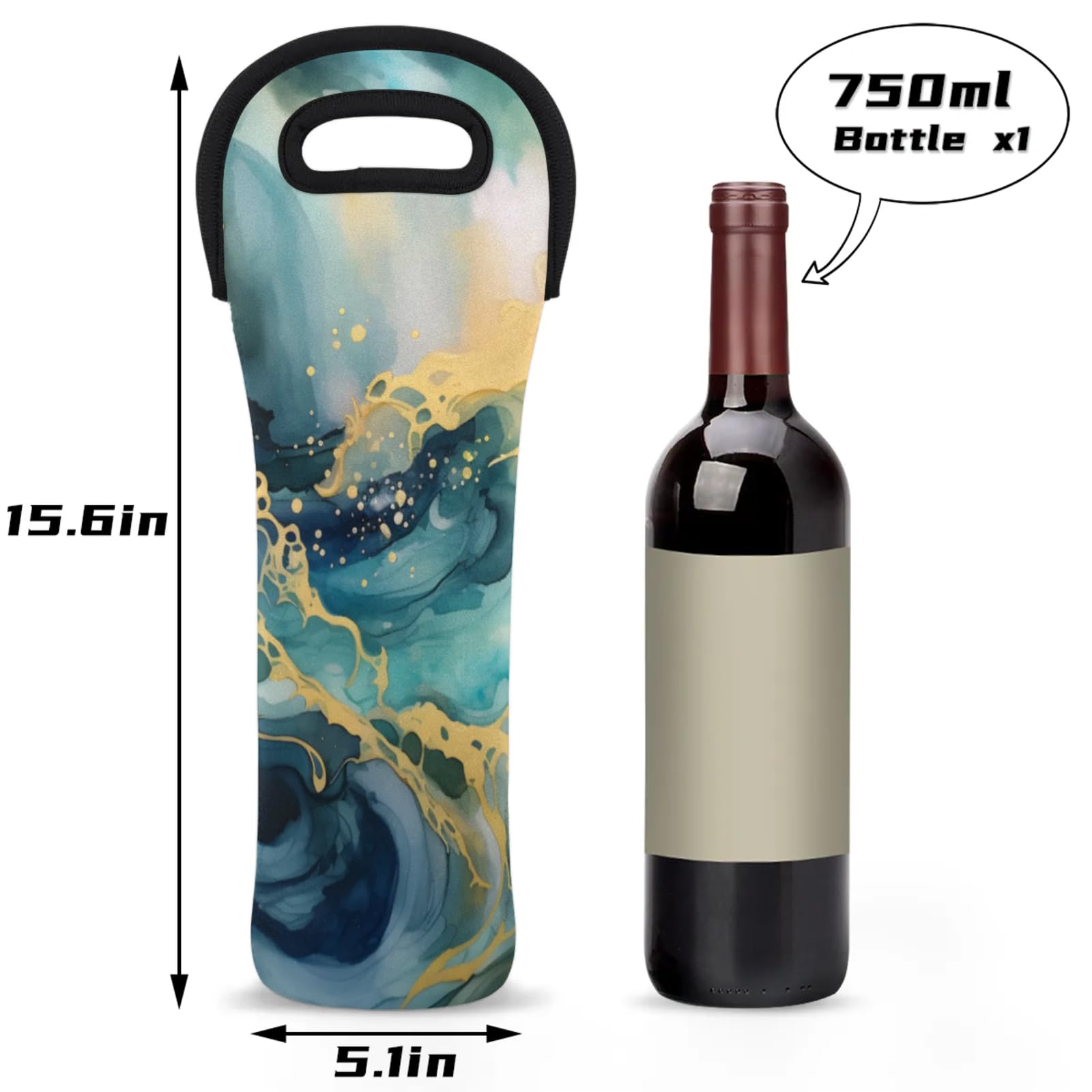 Neoprene Wine Tote Carrier Bag for Wine,Water, Champagne, Beer, Baby Bottles 15.6 x 5.1 Inches, Protective Wine Bag,Abstract