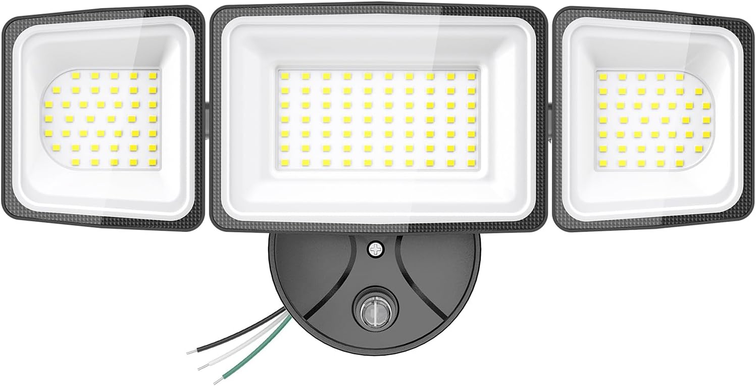 Onforu 100W Dusk to Dawn Outdoor Lighting, 9000LM Exterior Led Flood Lights, IP65 Waterproof 3 Adjustable Heads Security Black Lights Fixture, 6500K Photocell Floodlights for Garage, Patio, Yard