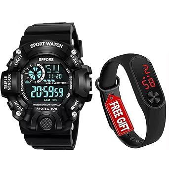 Goldenize fashion Digital Sports Watch Shockproof Multi-Functional Automatic Black Water Resistant Sports Watch for Mens Kids Watch Boys Digital Watches Pack of 2