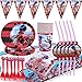 Produktbild WENTS Kinderpartyset Miraculous Ladybug 62-Teiliges Partygeschirr Miraculous Ladybug Teller Becher Servietten Trinkhalme für 10 Kinder Geburtstag Dekoration Set