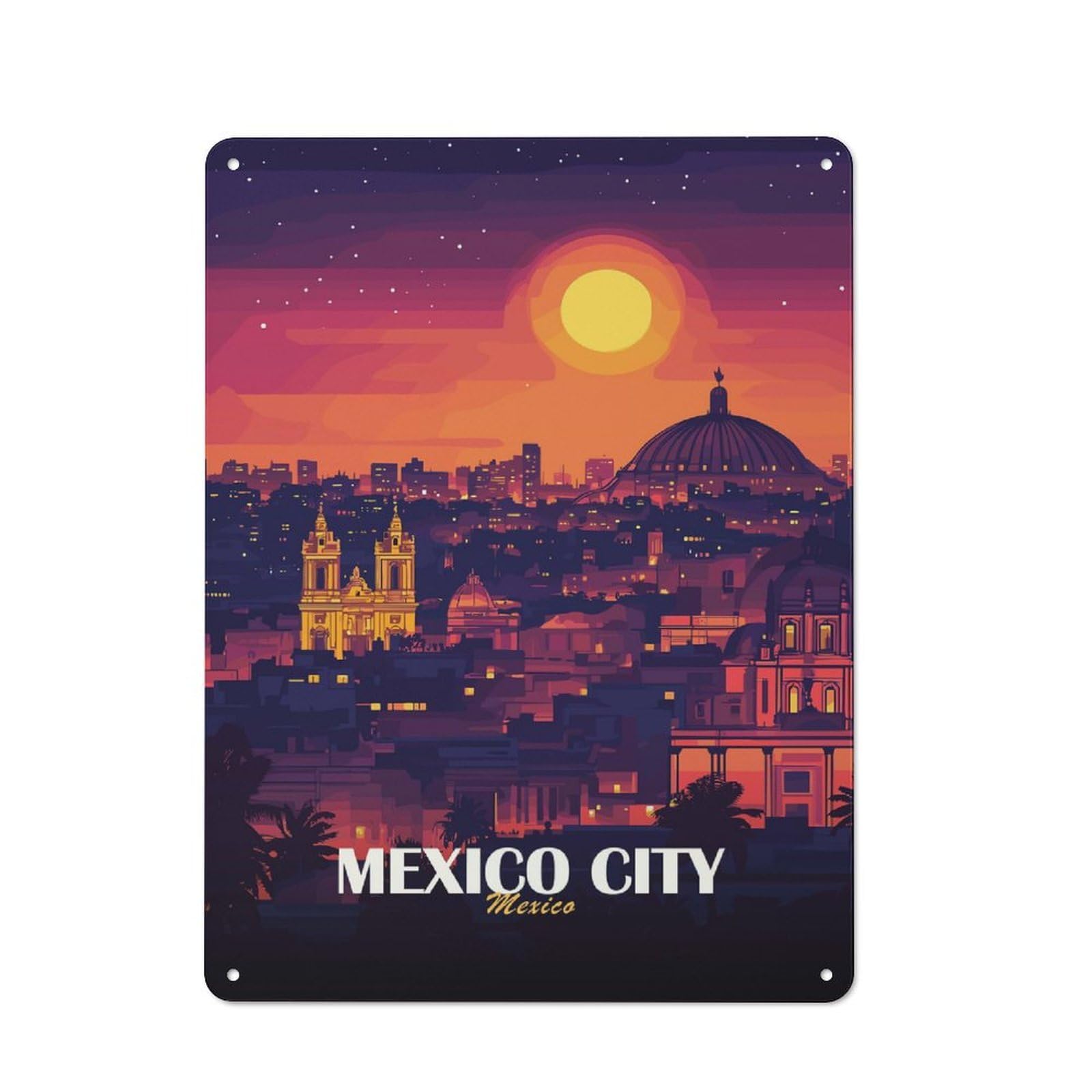 Junmoney Style-19 Shed Style Mexico City Skyline At Sunset(2) Tin Sign 40X30cm, Utility Space Decor For Greenhouse, Garden Room, Cafe Or Entryway