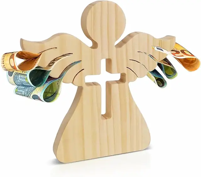 Handmade Wooden Angel Figurine - Elegant Beeldjes Engeltjes with Money Slot