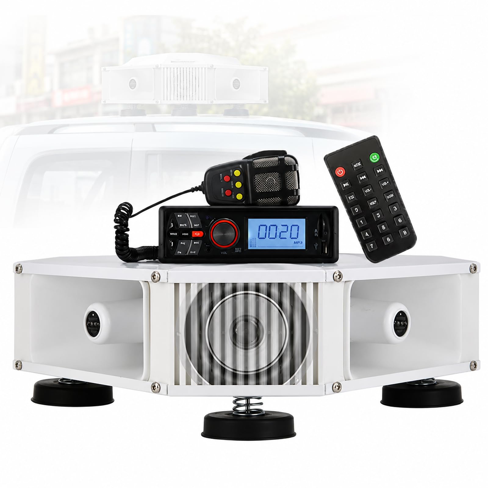 Altoparlante Pubblicitario da Tetto per Esterni con Amplificatore Bluetooth, Megafono per Auto, Microfono, Telecomando E Riproduzione delle Registrazioni, 4 Tweeter + 4 Woofer 400w
