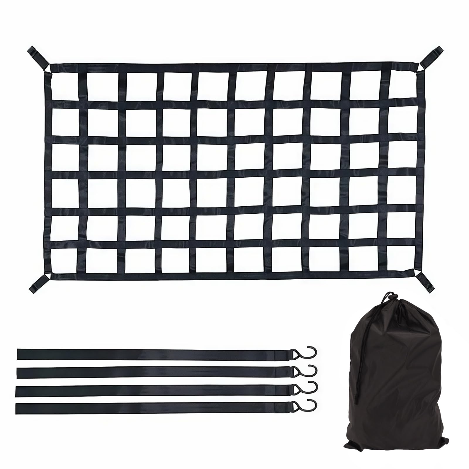 Red de seguridad para espacio de carga, 208 x 127 cm, red de equipaje ajustable para zona de carga y maletero, incluye 4 ganchos y correas ajustables de sujeción, compatible con paneles Van
