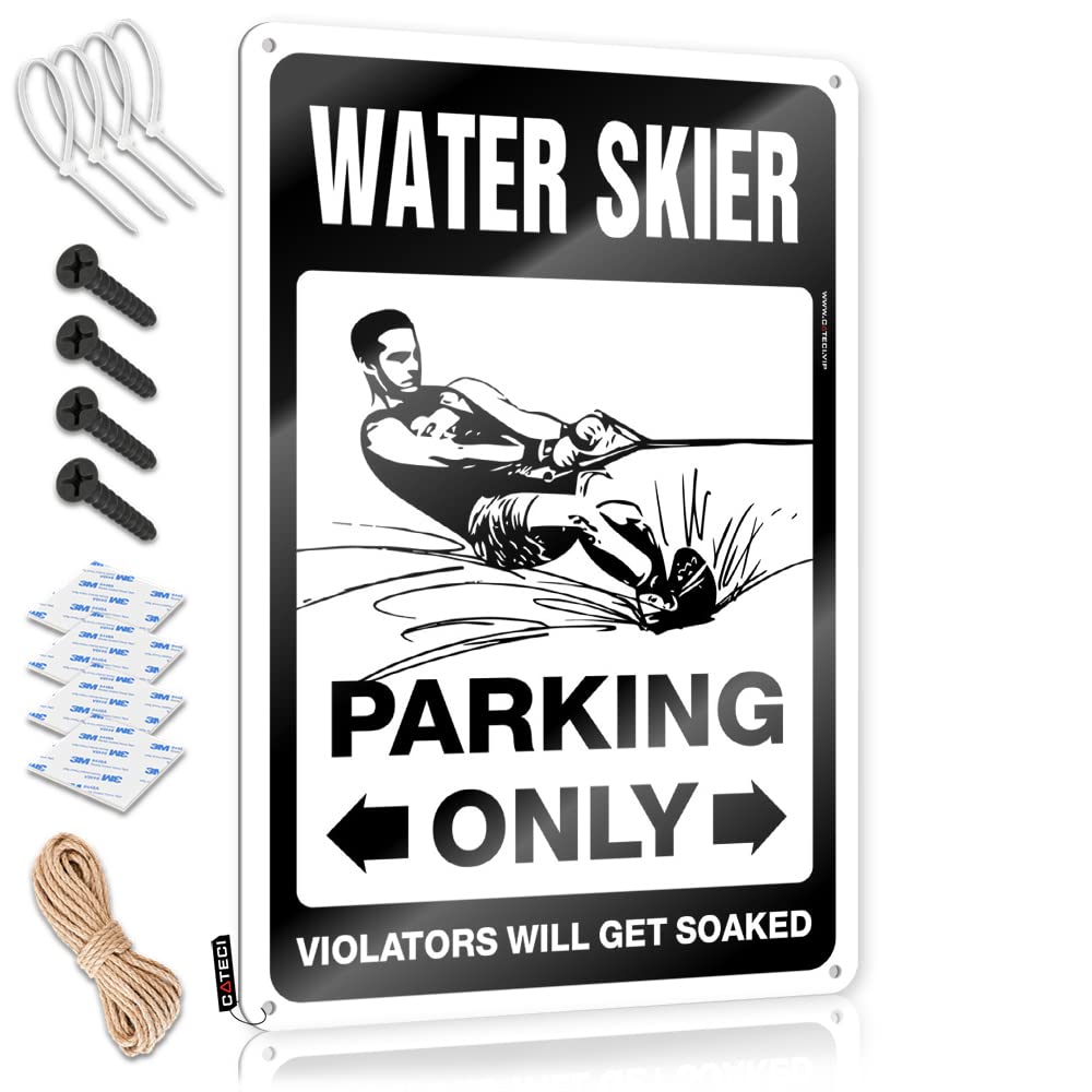 KRAZMURONGD Funny Man Cave Signs Water Skier Parking Only Tin Sign Pool Zone Tin Sign Tinsign Decor