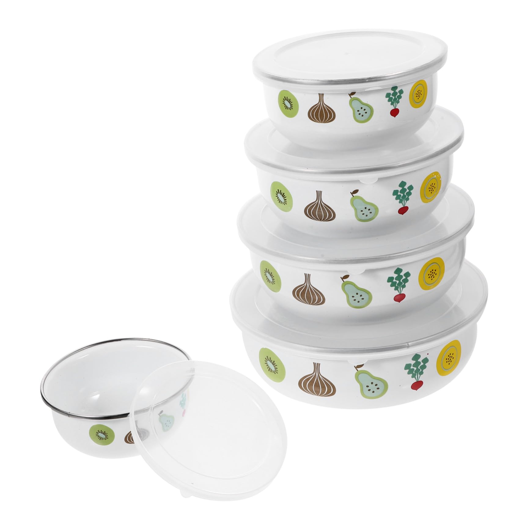 VALICLUD 5 Piezas Cuencos Esmaltados con Tapa para Conservación de Alimentos Ligeros y Compactos para Ensaladas Sopas y Snacks Casa y Camping