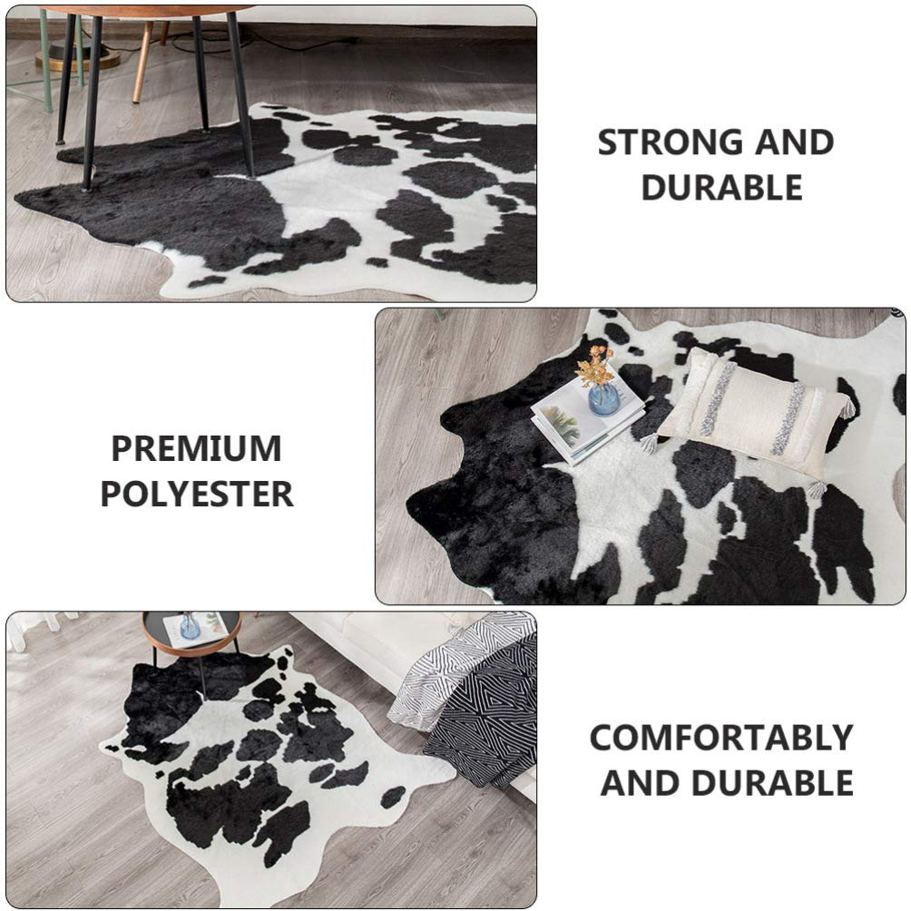 VOSAREA Tapis de Sol Imitation Peau de Vache Blanc Antidérapant en Polyester Multifonction pour Décoration Maison et Chambre