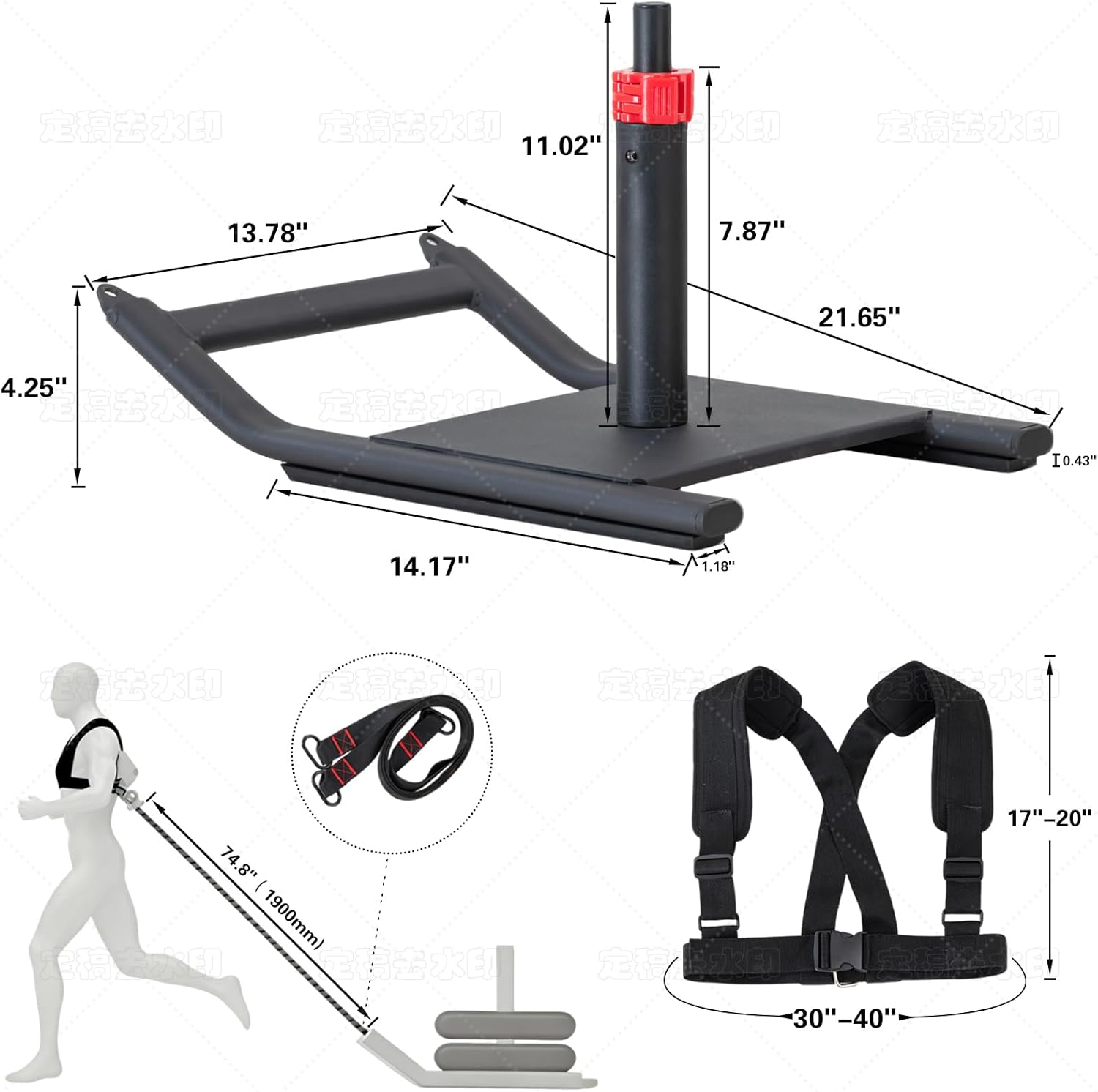 Weight Sled, Fitness Sled, Workout Sled for Fitness Strength Training and Speed Improvement, Push-Pull Prowler Training, Suitable for 1-2" Weight Plates, Black