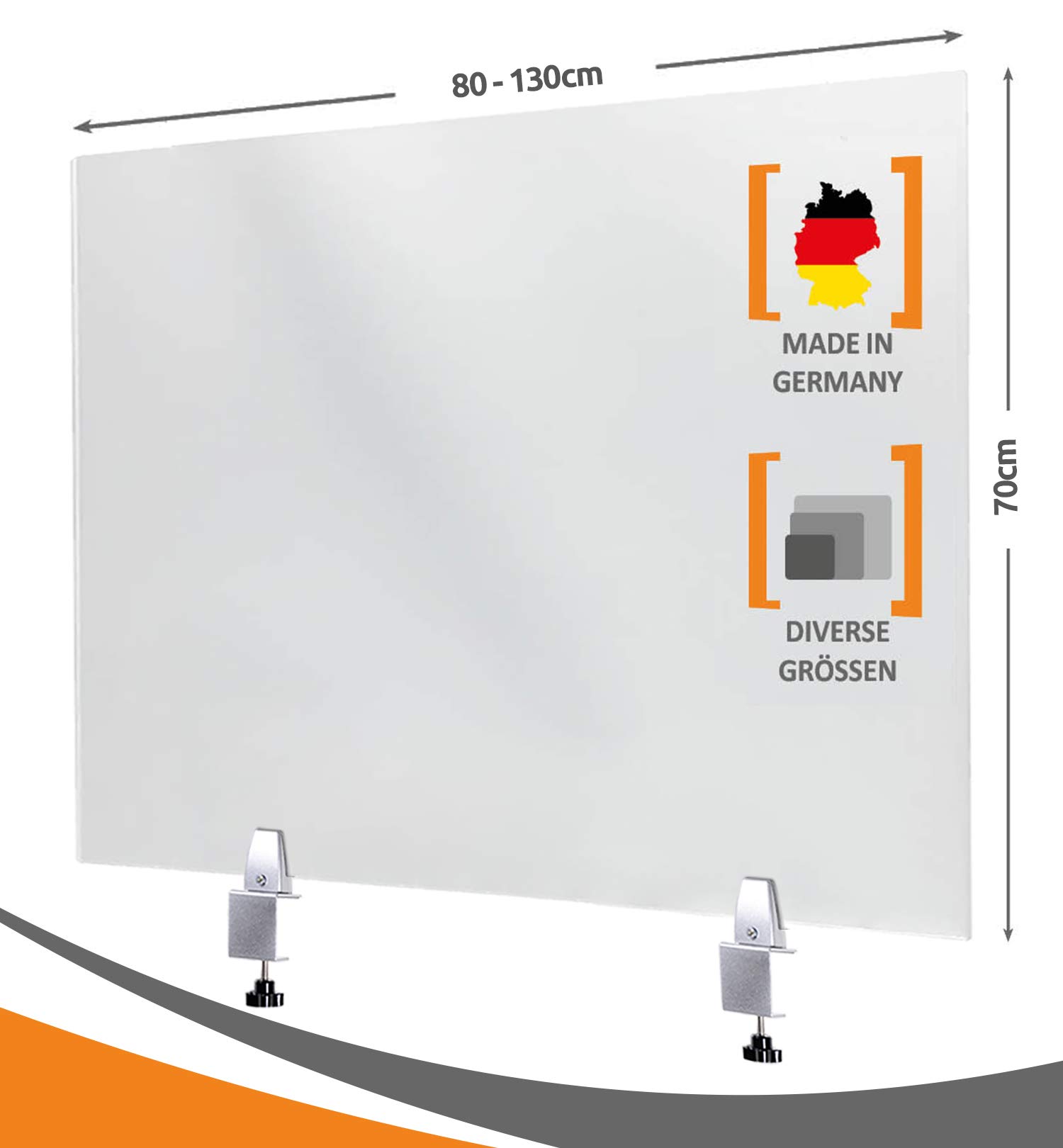 MyMaxxi | Spuckschutz Trennwand Acrylglas 5mm glasklar Schreibtisch mit Klemmhalter 110x70 cm | transparenter Tisch Aufsteller | 5mm dick | Selbststehend | Hygieneschutzwand