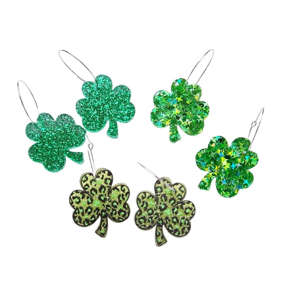 Pingyongchang3 Pairs St. Patrick's Day Acrylic Hoop Earrings Cute Green Clover Lucky Earrings Irish Shamrock Earrings for Women Girls Festival Holiday Jewelry Gift
