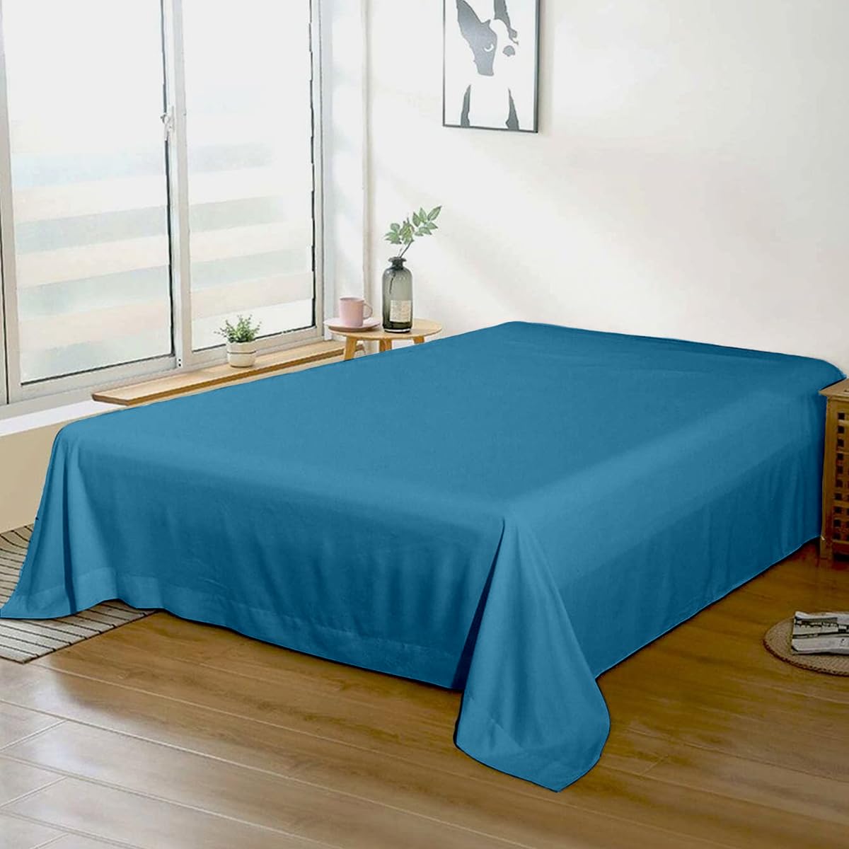 Rohi 100% Brushed Cotton Flat Sheet Single – Soft, Warm, and Breathable Flannelette Flat Sheets for Ultimate Comfort – Thermal Bed Sheet with Anti-Allergy Properties (Teal, Single)