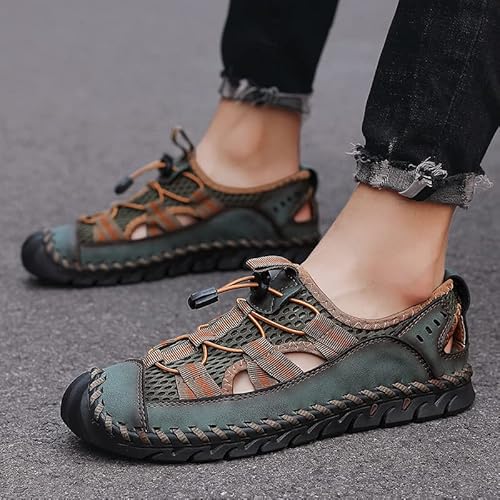 Recyphi Men'S Sandals Closed Toe Mesh Splicing Outdoor Leather Sandals Breathable Summer Fisherman Shoes thumb #4