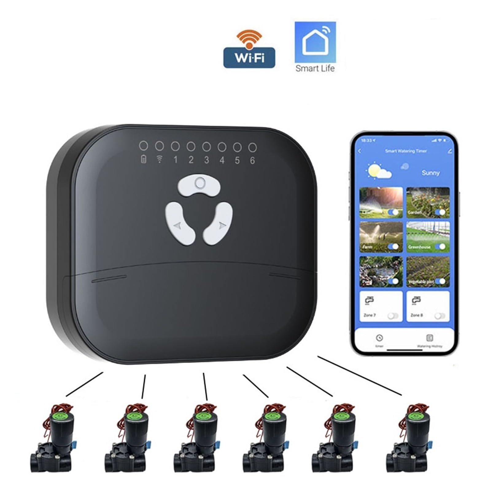 Inteligentne WIFI Nawadnianie Ogrodu Podlewanie Zegar Zawór Elektromagnetyczny Wody Do Nawadniania 6/8 Sposób Programowalny System Kroplowego OszczęDność Wody(6 Way)