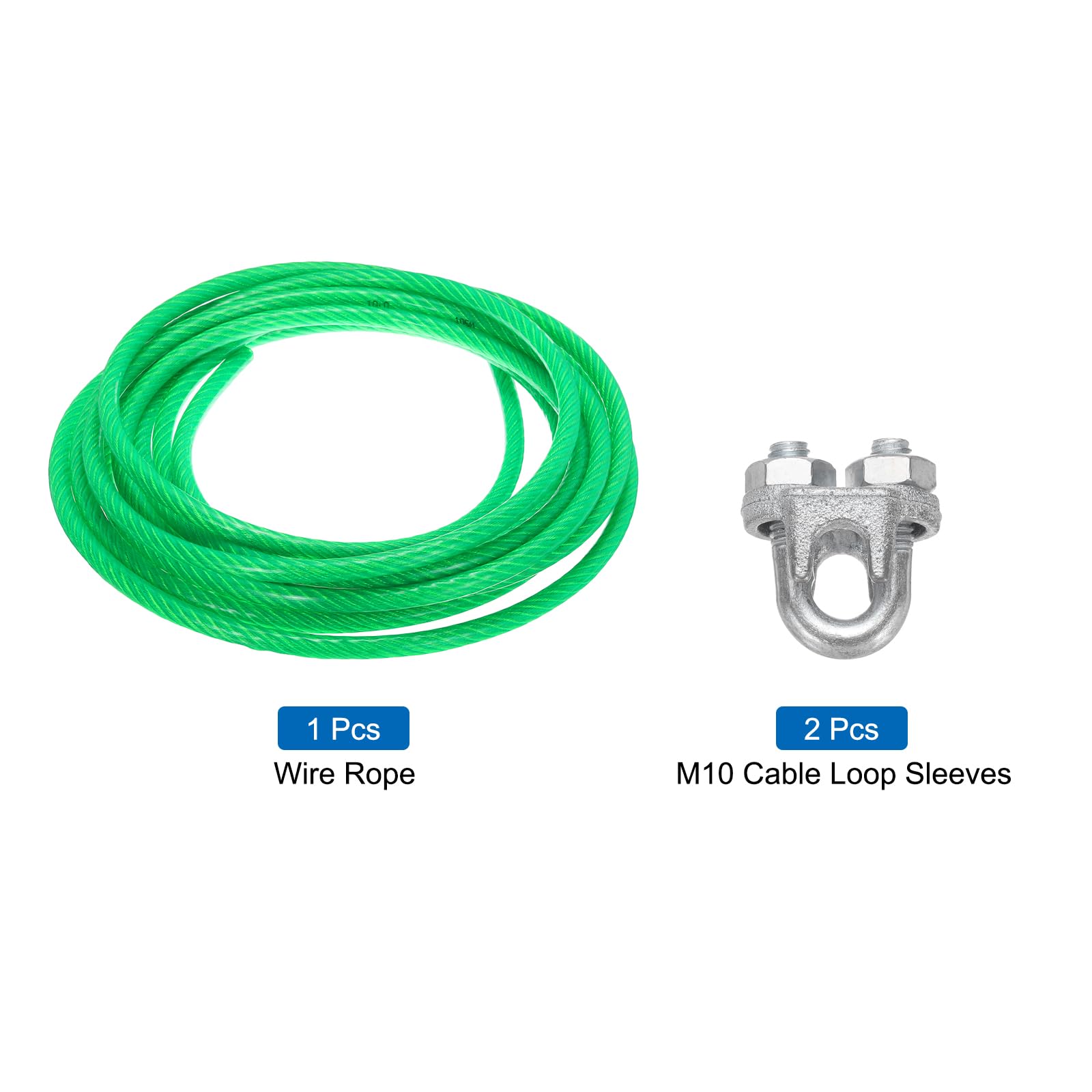 QUARKZMAN 2PCS 10mm 3/8 Pouce Câble Acier Galvanisé Revêtu Vinyle Vert