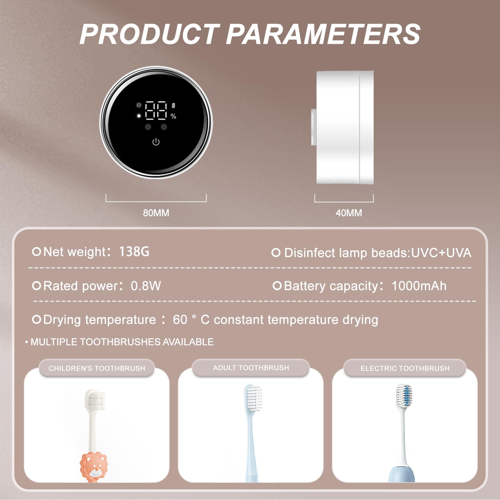 Disinfettante per Spazzolini da Denti, Supporto Spazzolini da Denti con Sterilizzatore UV e Asciugatura, Sensore Automatico Porta Spazzolino con Schermo LED, Ricaricabile per Viaggi, Casa
