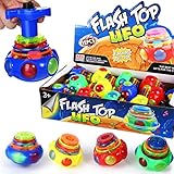 12 Pcs UFO Top Light Toy LED Light up Toy Music Flashing Spinner Toy for Party Supplies, 3 Colors