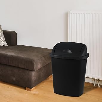Teyyvn 6 Gallon Plastic Flip Lid Trash Can, Black Garbage Bin, Pack of 4