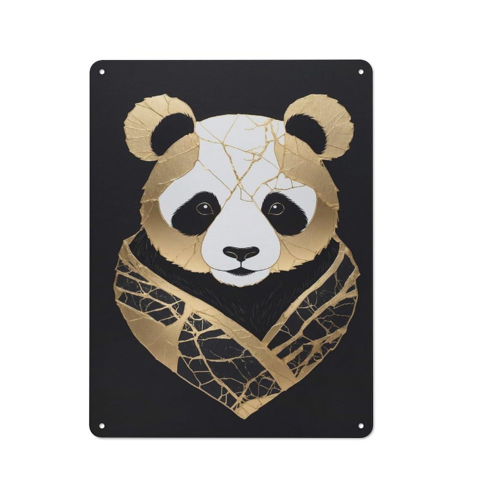 Junmoney Style-19 Golden Panda Kintsugi Art Rustic Metal Wall Sign 40X30cm For Bar Or Restaurant, A Decorative Metal Sign For Bars And Restaurants