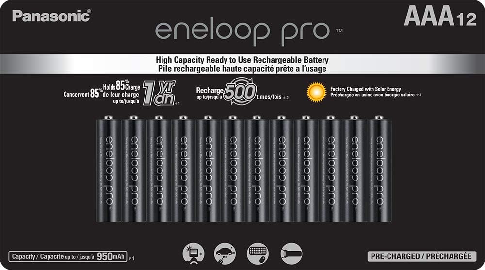 Panasonic eneloop pro AAA Batteries (12-Pack) + Panasonic K-KJ17KHCA4A 4-Position Charger with AA eneloop PRO Rechargeable Batteries (4 pk)
