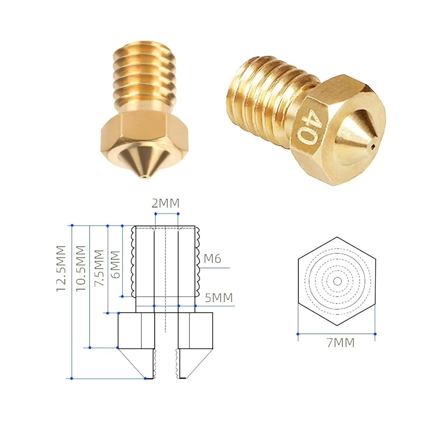 10pcs Nozzle Brass M6 Thread V6 Stainless Steel Nozzles for 1.75mm Filament 3D Printer Hotend Extruder(Brass and Stainless 0.6mm)
