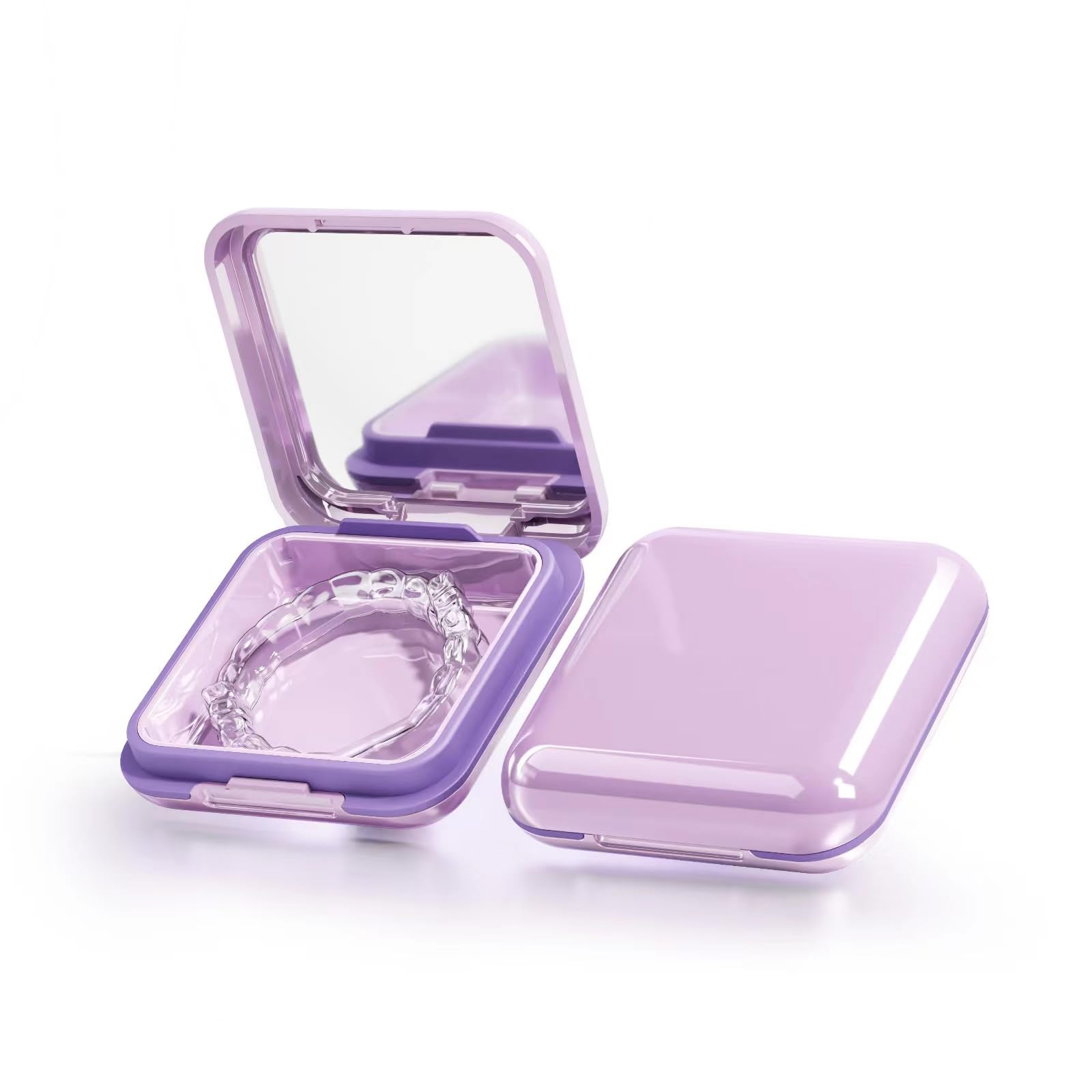 Aidarmoll Retainer Case,Cute Mouthguard Case with Mirror,Slim Night Mouth Guard Case with Lid Hinge,Aligner Case,Inner Size 2.56, 2.36, 0.79inch