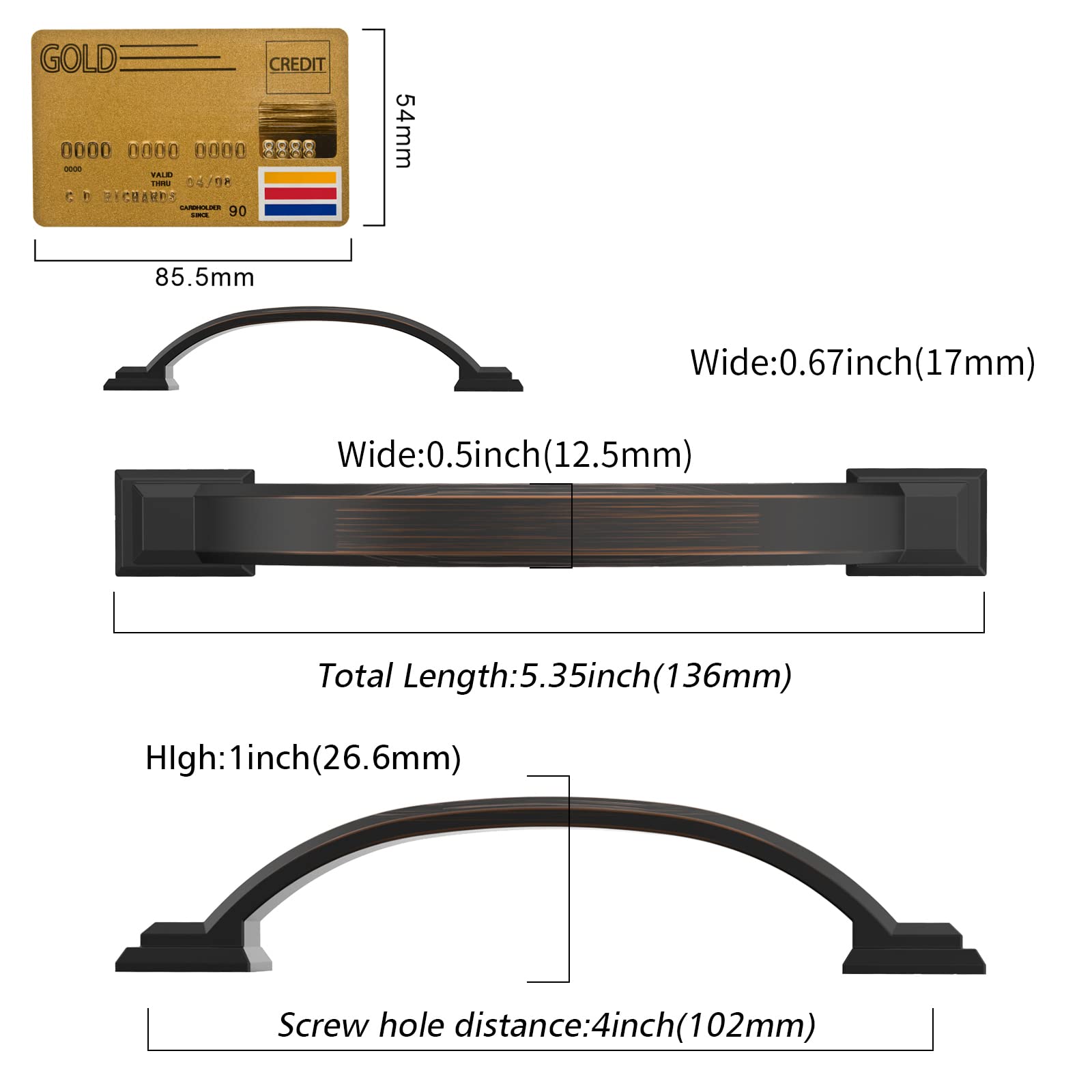 Amerdeco Confezione da 10 armadietti in bronzo lucidato a olio tira centri fori da 102 mm, maniglie per mobili da cucina, maniglie per armadi ad arco per maniglie per cassetti da bagno ZH0016..