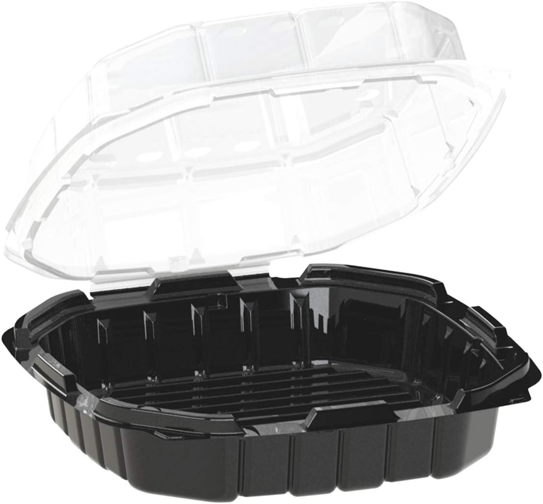 Anchor Packaging Black Hinged Take Out Crisp Container, 9" x 9", 32 oz | 100/Case