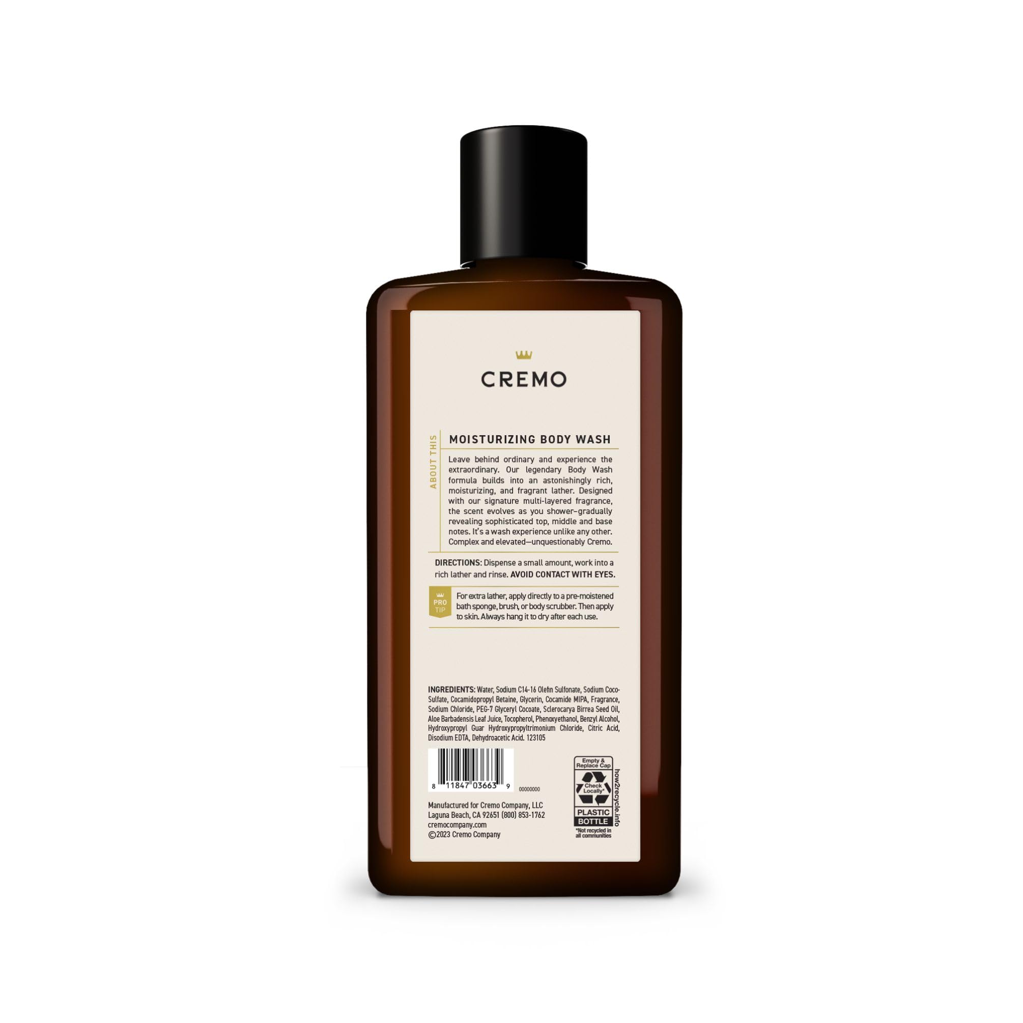 CREMO Rich-Lathering Italian Bergamot Body Wash, Notes of Italian Bergamot, Neroli Blossom, and Fresh Vetiver, 16 Fl Oz (Packaging May Vary)