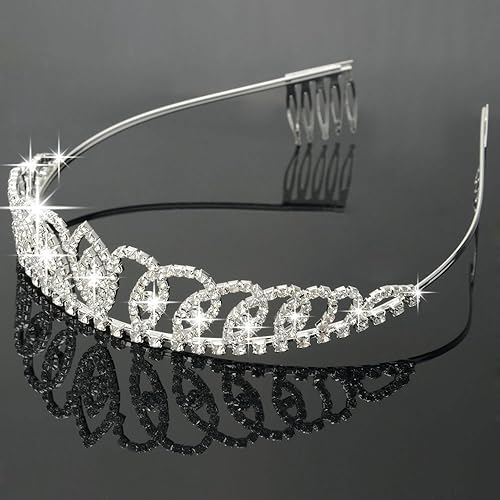 Miniatura 3 de Bseash - Diadema de tiara de cristal plateado, corona elegante de princesa con peines para mujeres y niñas, novia, boda, graduación, fiesta de