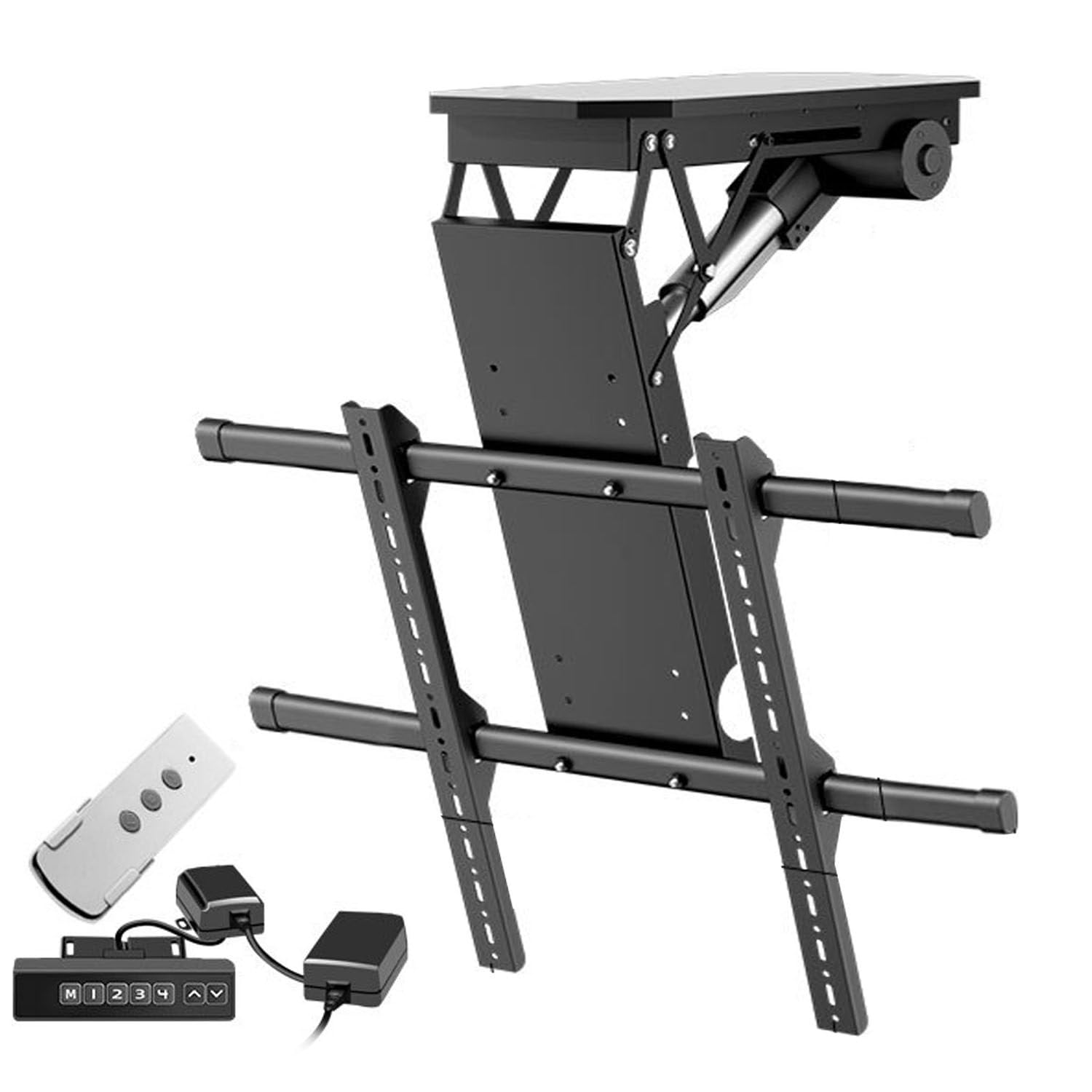 Soporte TV Motorizado Eléctrico,Soporte Techo Abatible,ángulo Ajustable 0-85°,Carga 80kg,Mando con Memoria,para Pantallas Planas Y Curvas,Ideal para Hogar,Oficina Y Hoteles