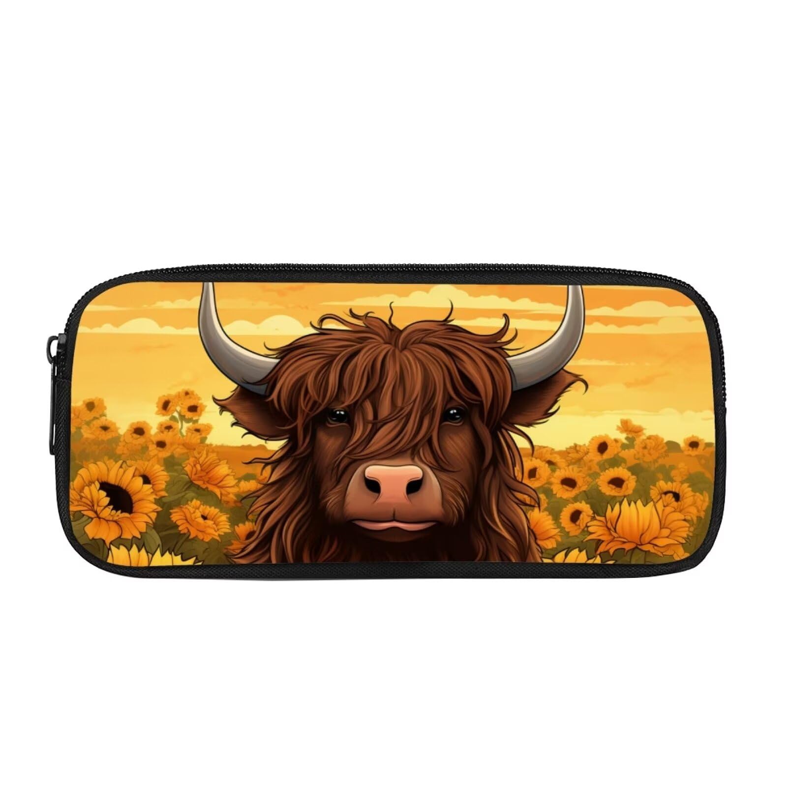 HELLHERO Highland Cow Pencil Case for Girls 6-8 10-12 Kids Pencil Bag Elementary Kindergarten Preschool Pen Cases Stationery Organzier Pouch for Adults School Office Outdoor Travel Supplies