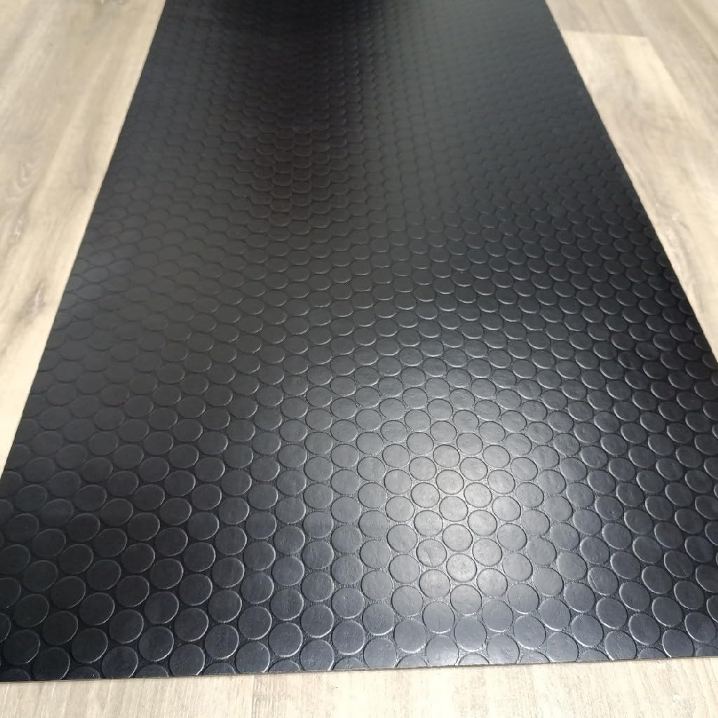 Revestimiento Suelo,Vinilo Botones, Negra Estilo Industrial con Círculos, Antideslizante y Fácil de Limpiar (200x500 cm)