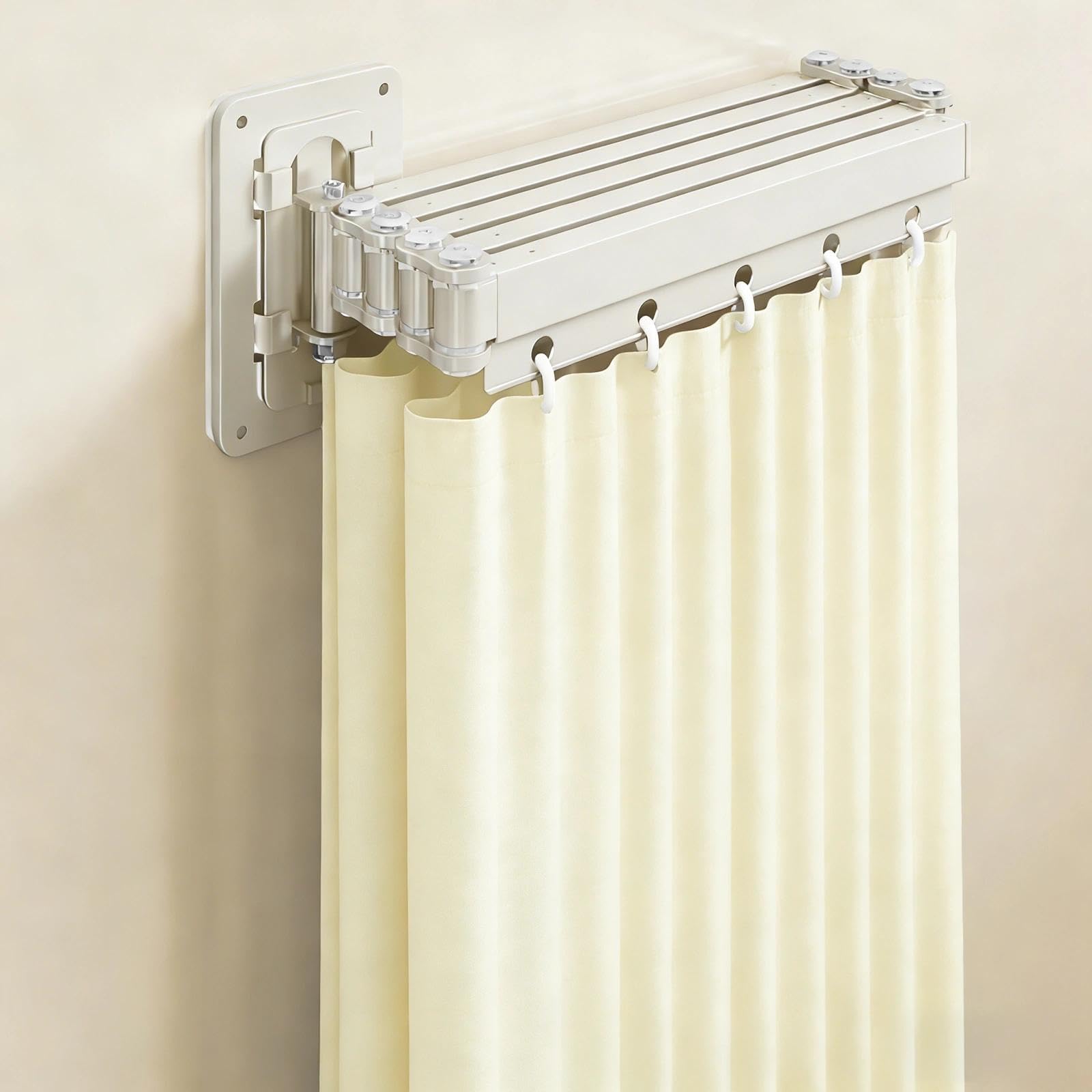 Blanco Barra de Cortina de Ducha Plegable con Cortina de Ducha | Barra Cortina Ducha, Dos Métodos de Instalación, con Accesorios de Instalación, para Hogares, Hoteles y Gimnasios