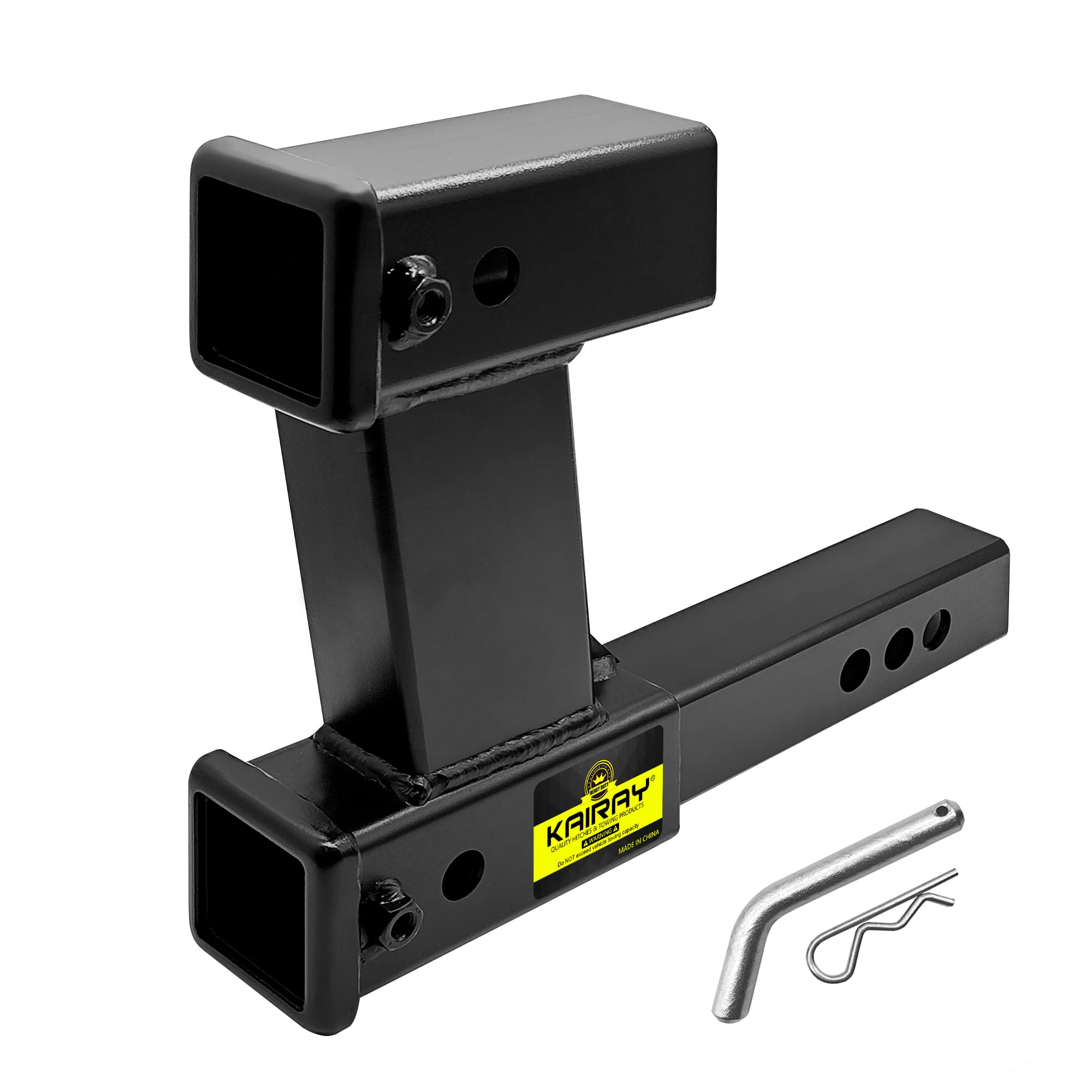 KAIRAY Double Hitch Receiver, 2 inch Trailer Dual Hitch Extension Riser, Hitch Adapter Fits for 2 inch Receiver Extender to 10 inch Max Length, 8 Inch Riser/Drop