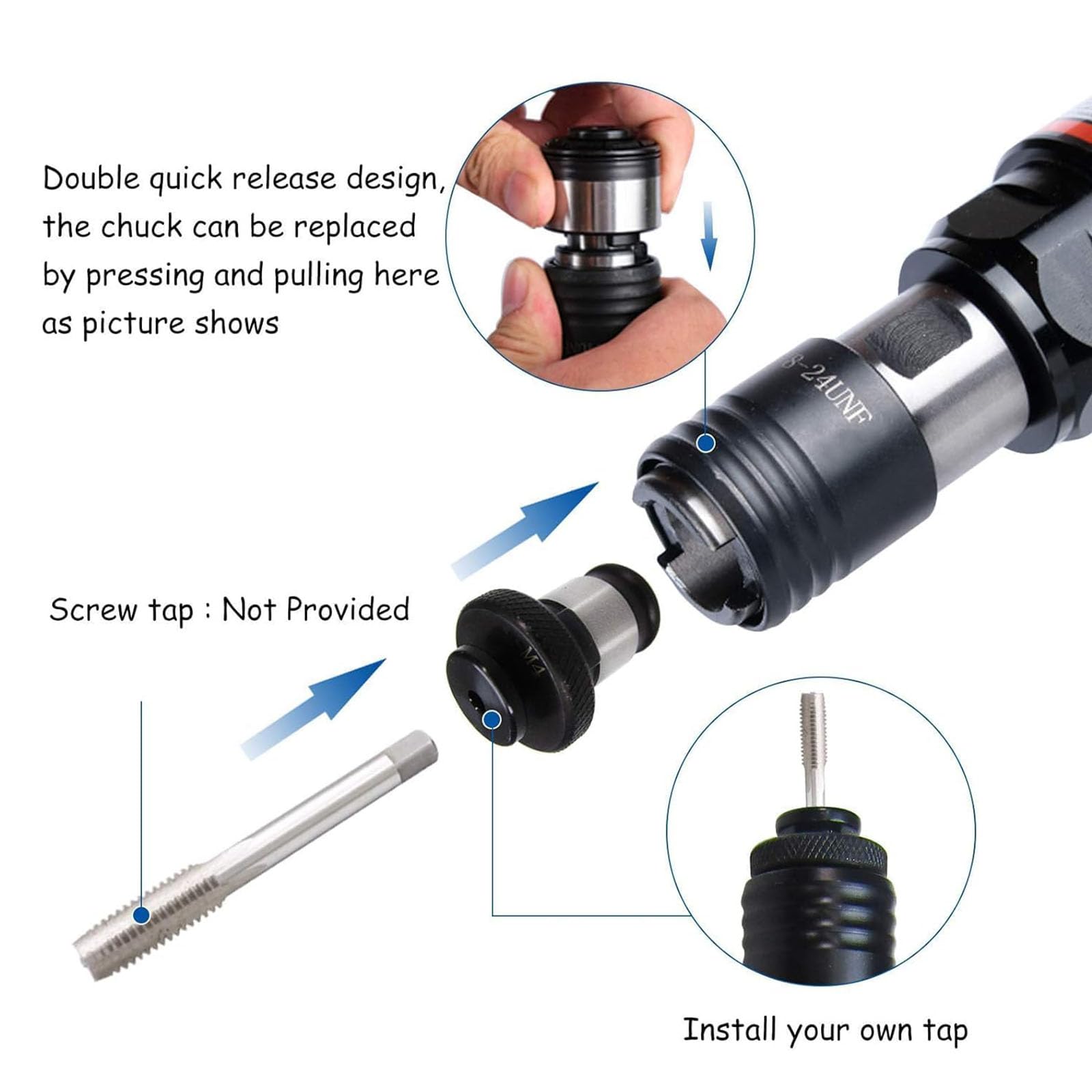 Maschiatrice pneumatica Portatile M3-M12, maschiatrice Manuale Professionale, Trapano maschiatore Pneumatico per lavori di maschiatura di Fori ciechi in Metallo, Legno, plastica, getti