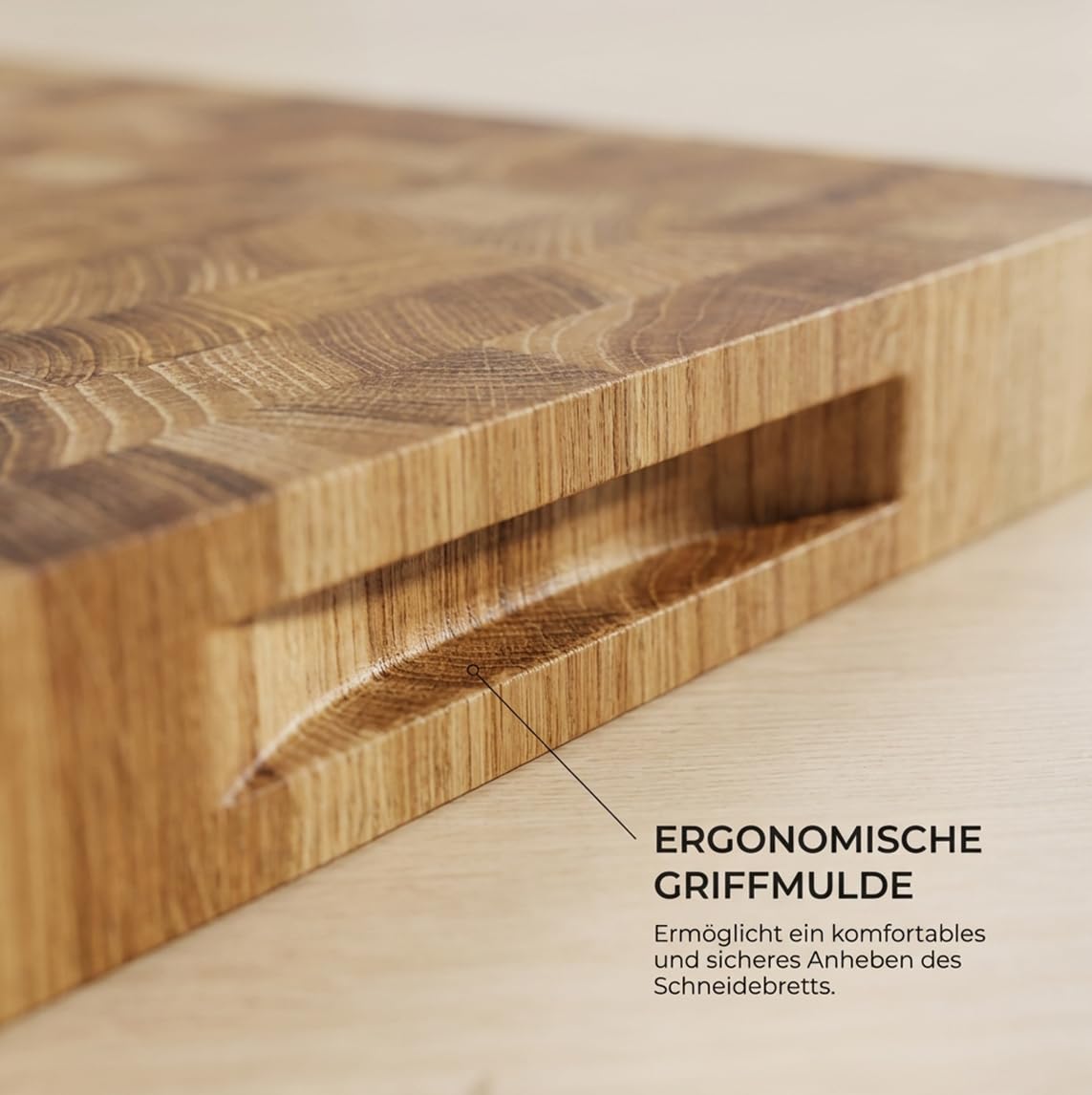 Stirnholz Schneidebrett aus Eiche 40x30x4 cm – Massives Holz Schneidebrett, Hackblock Küche, Messerschonend, Extra Stabil, Beidseitig Nutzbar