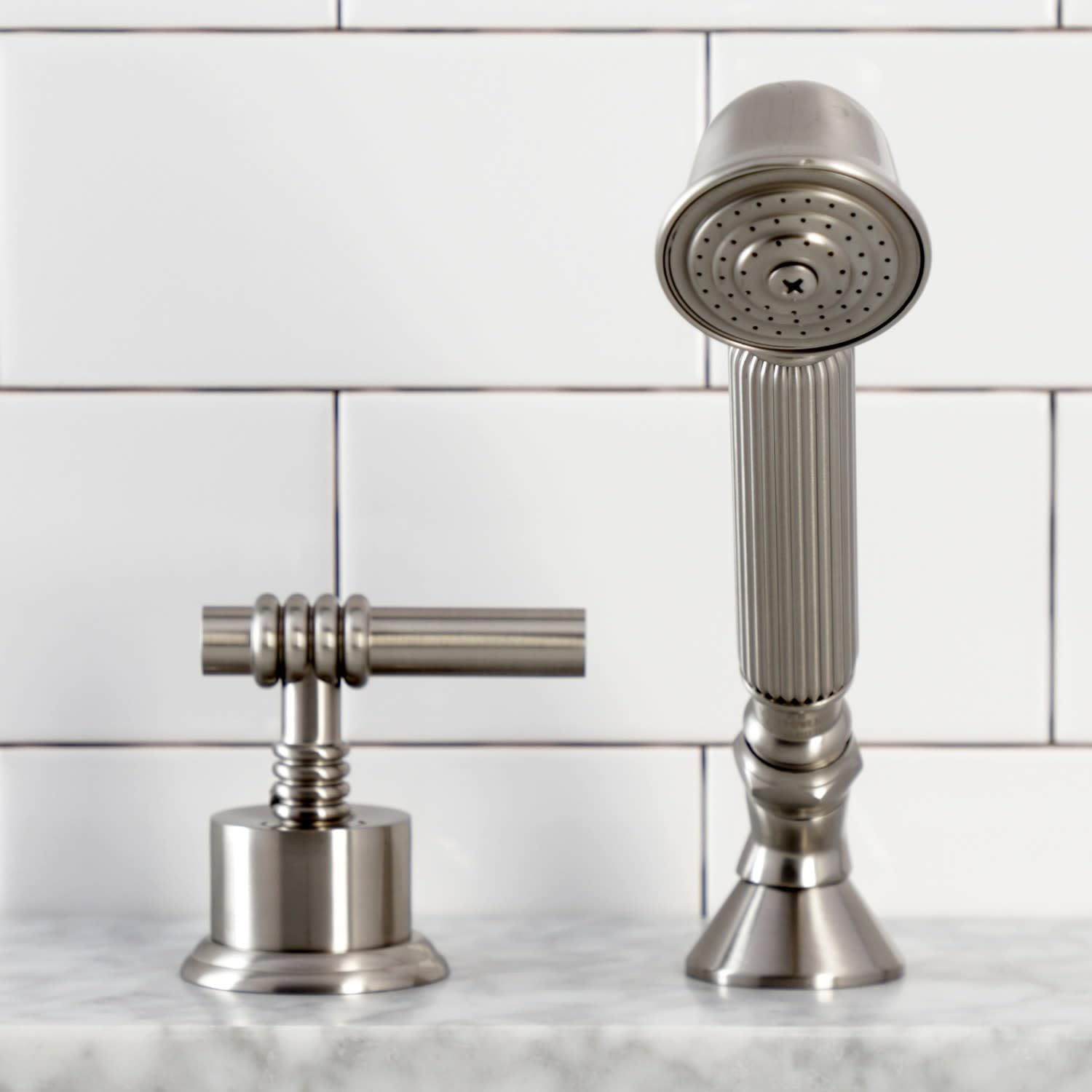 Kingston Brass KSK2362MLTR Deck Mount Hand Shower with Diverter for Roman Tub Faucet, Polished Brass