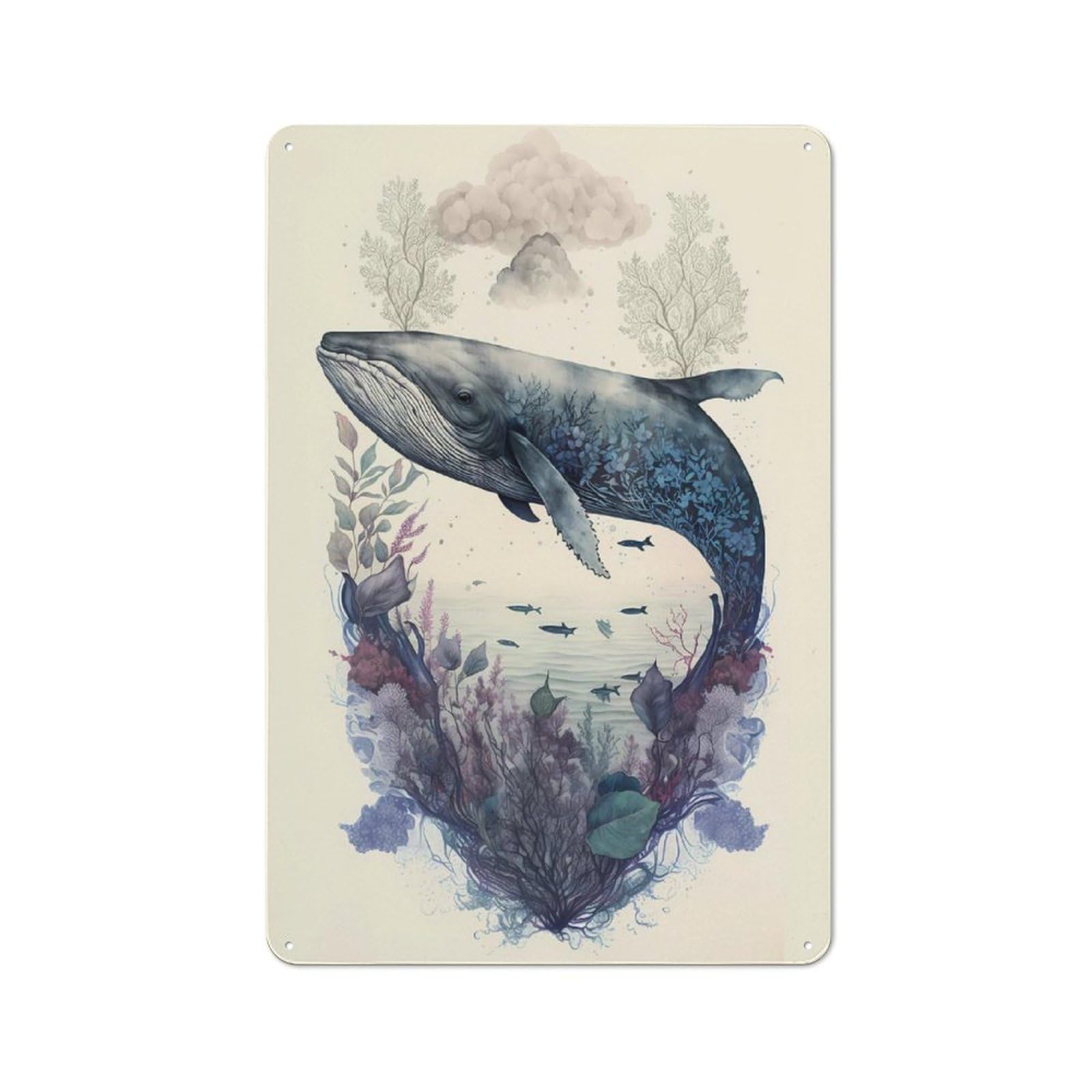 Understated Office Metal Sign 30x20cm Featuring Whale Mythical Beasts, Study Room Decor for Home Office, Reading Corner Or Bedroom