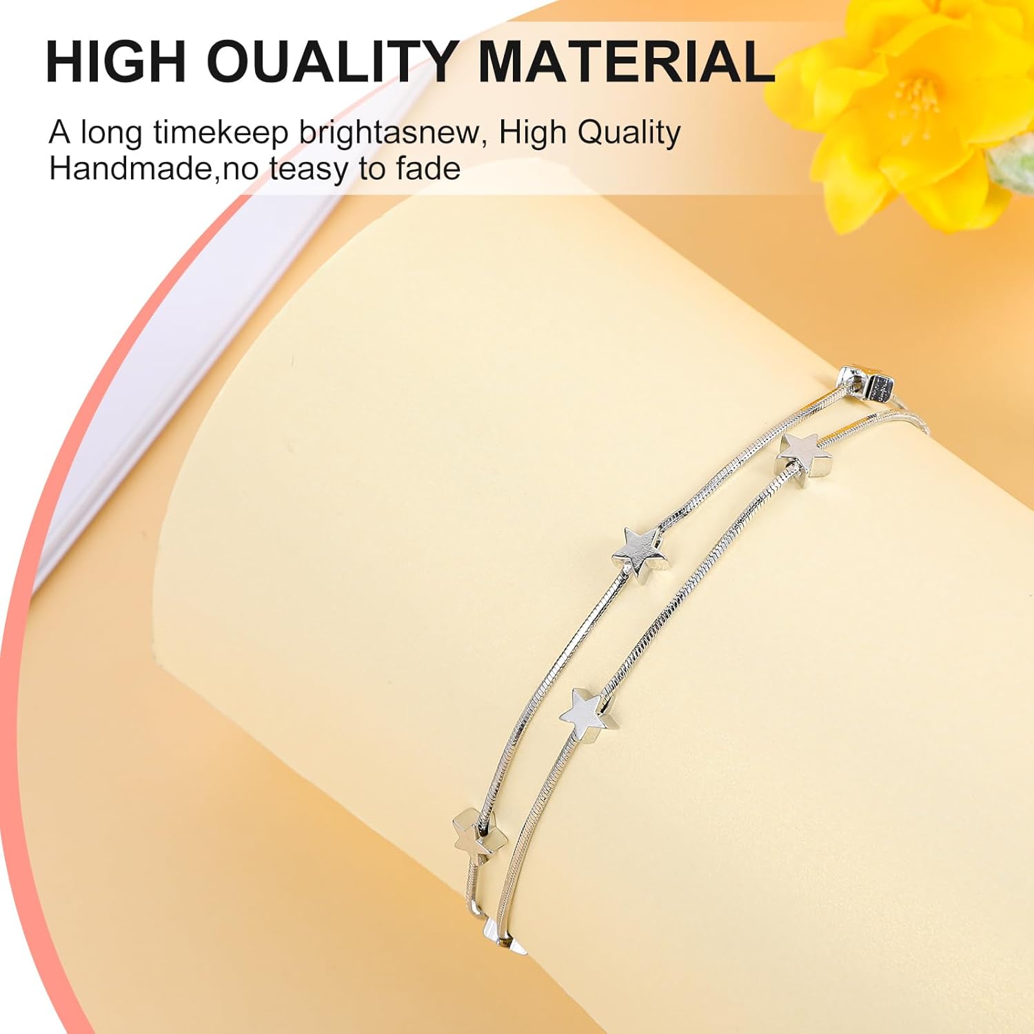 Stars Bracelet for Women, Silver Jewelry Stars Double Chain Bracelet Beaded Star Charm Bracelet Ankle Bracelets Minimal Bracelet Dainty Chain Simple Jewelry Gifts for Women Teens - Image 3