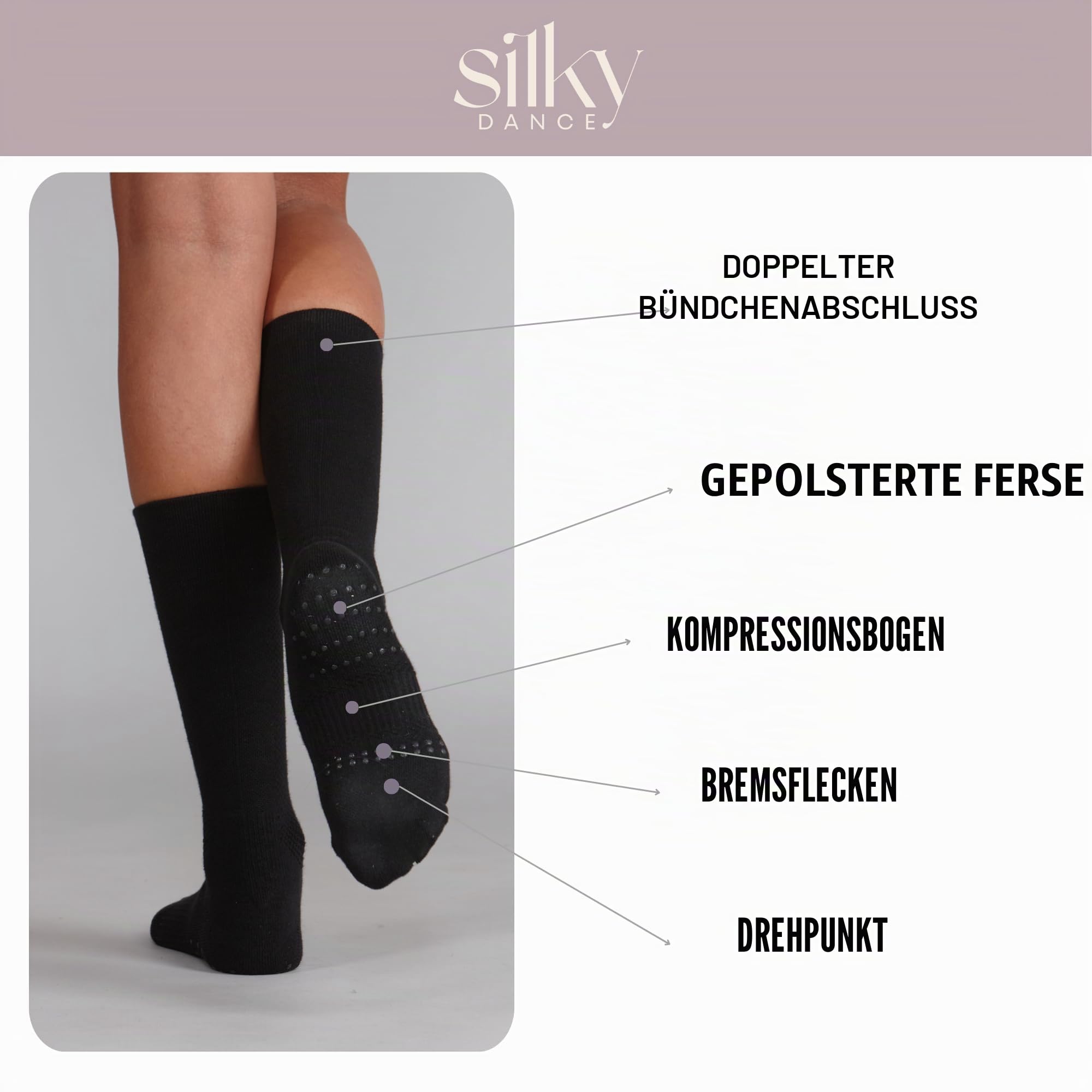 Tanzsocken mit Silikon-Drehgriffen und Drehpunkt, moderne Tanzsocken, Ballettsocken, für Mädchen und Frauen, hautfarben und schwarz