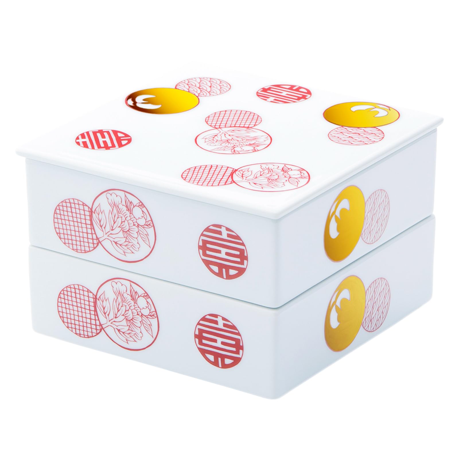 Amazon | ARITA PORCELAIN LAB 二段重 150×150×100mm ゴールド 丸紋散 Amazon | ARITA PORCELAIN LAB 二段重 150×150×100mm ゴールド 丸紋散