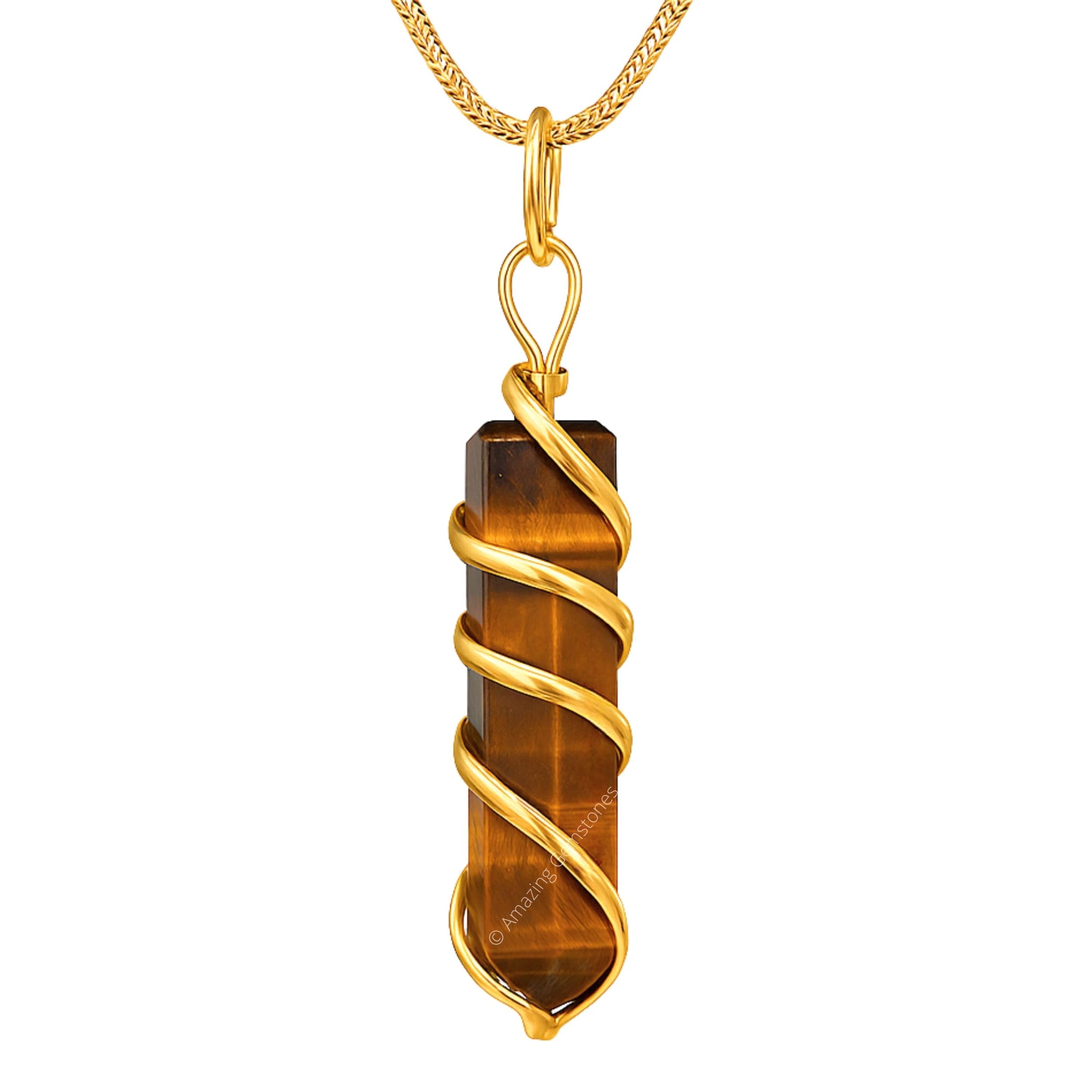 Amazing Gemstone Tiger Eye Gold Spiral Pencil Point Pendant