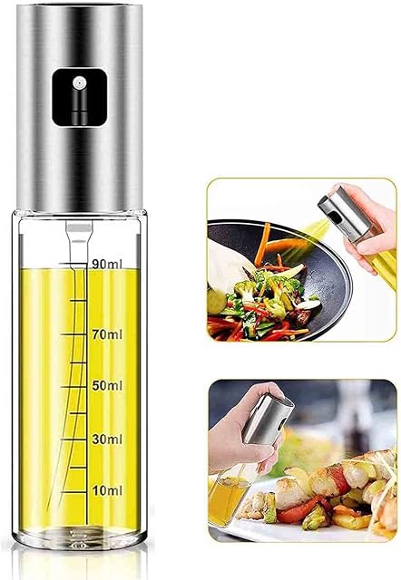Oil Sprayer for Cooking, Olive Oil Spray Bottle, Dressing Spray with Brush Portable, 100ml Olive Oil Glass Bottle for Kitchen, BBQ, Salad, Baking, Roasting, Grilling (1Pcs)
