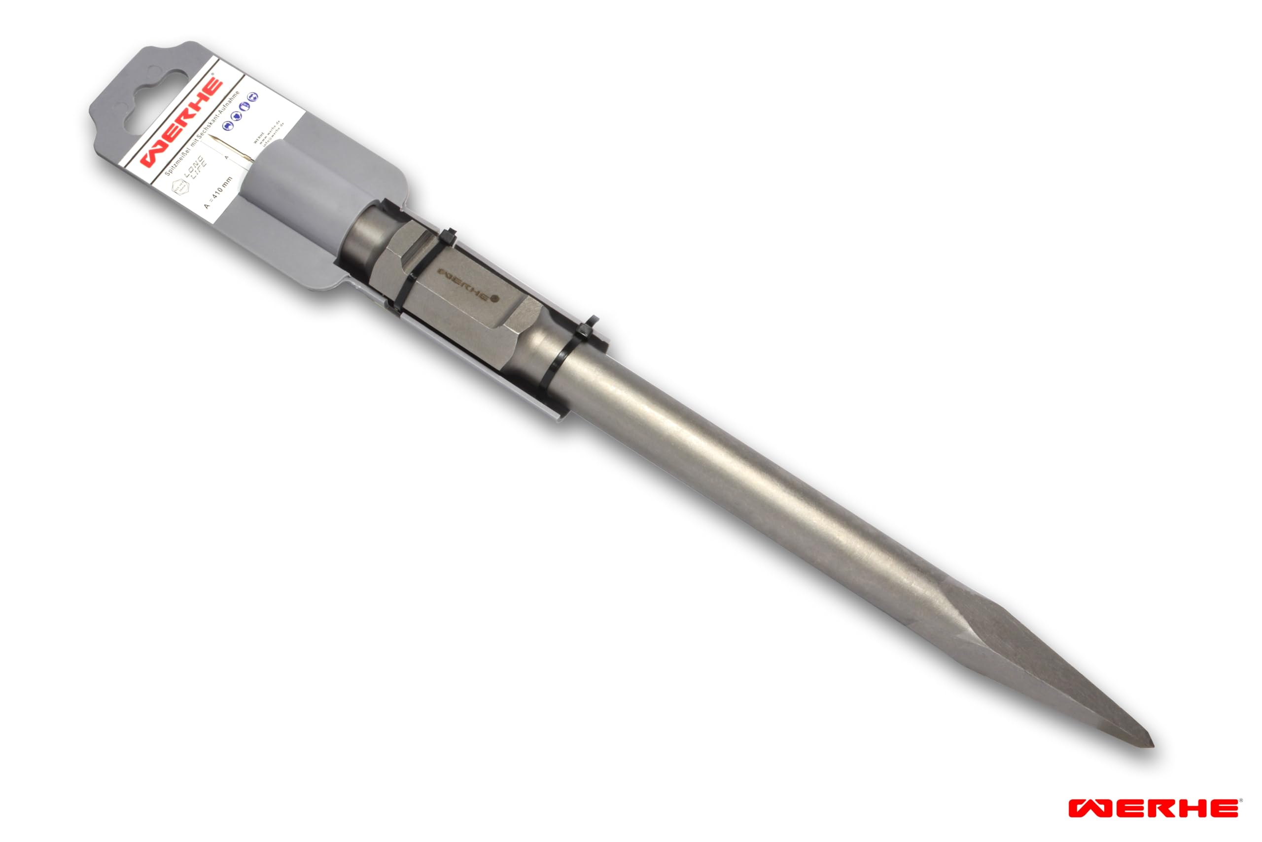 WERHE Profesional SDS Hex espiga puntiagudo cincel para demolición martillo 30 x 410 mm acero inoxidable