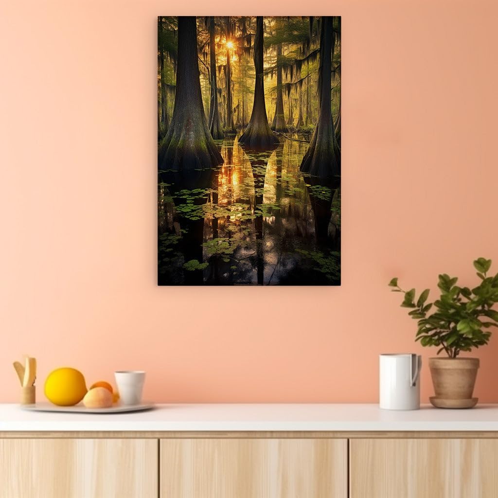 Canvas for Living room. Whispers of the Bayou Evening's Enchantment, 27 x 18 inch Canvas Wall Art - Contemporary Masterpieces - Modern Home Decor