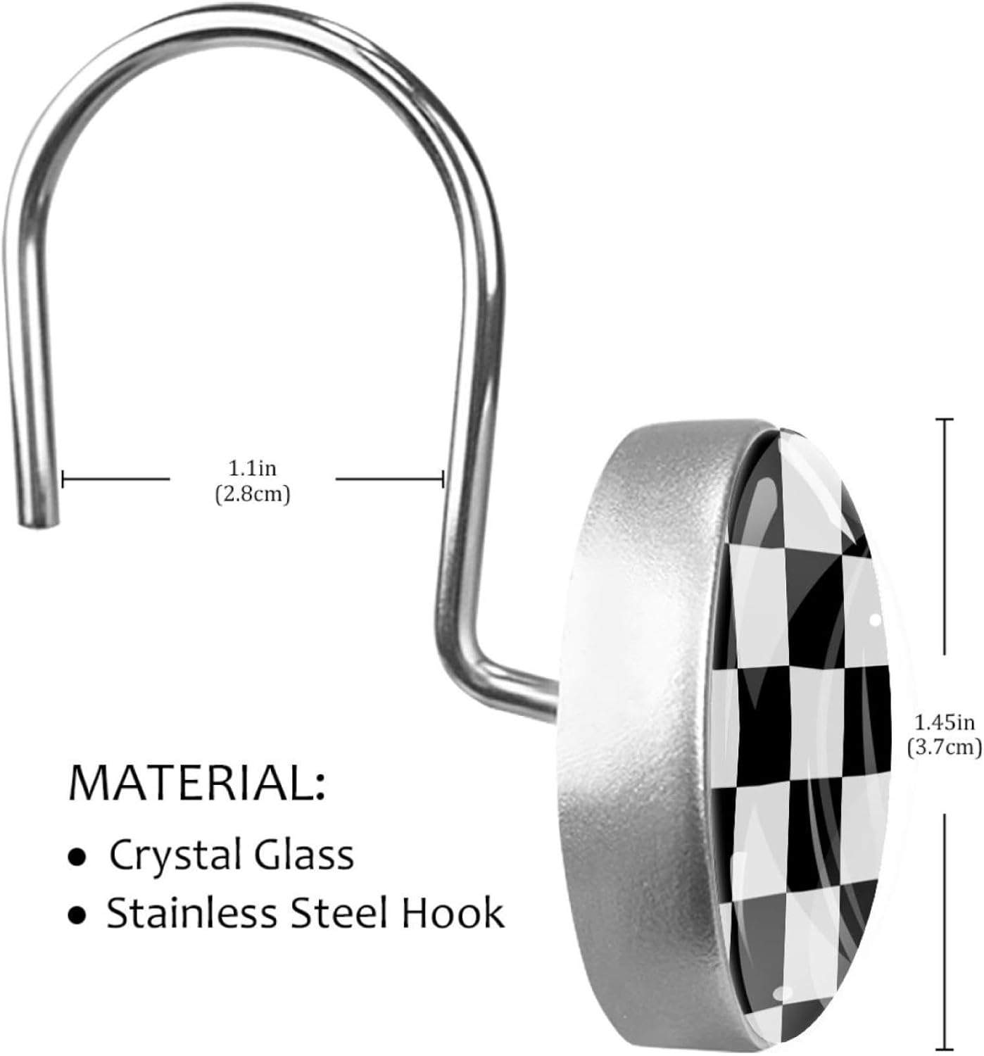 Buffalo Plaid Black and White Checkered Decorative Shower Curtain Hooks Rings Set of 12 Hooks for Shower Curtain Rustproof Curtain Rings for Bathroom