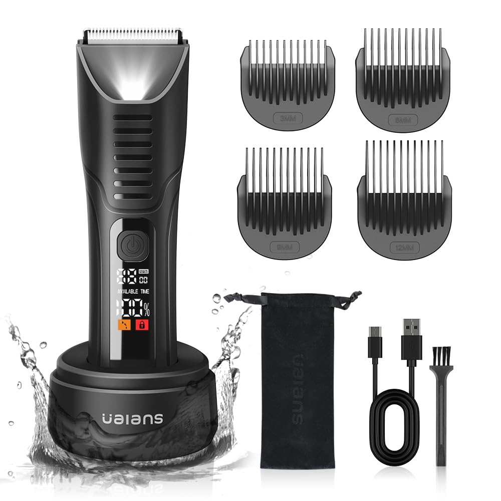 Ualans Afeitadora Corporal Masculina, Pantalla Digital LED, Depiladora Corporal Hombre en Seco y Húmedo, Pecho, Piernas y Genitales, IPX7 Resistente al Agua, Diseño Ergonómico, Regalos para Hombres