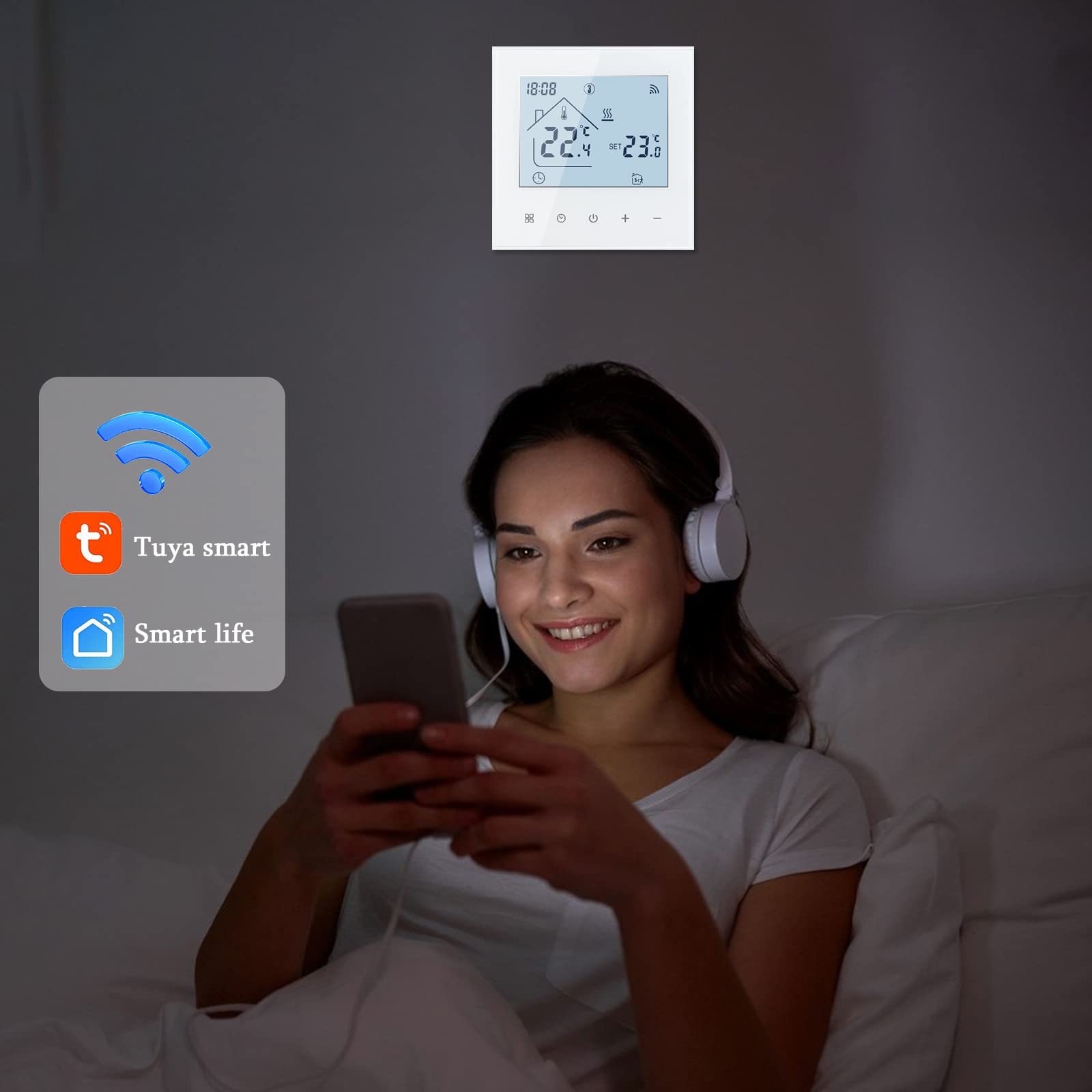 Tuya Wifi Water Verwarming Thermostaat, Smart Weekly Programmable Voice Control kamerthermostaat voor vloerverwarming compatibel met Alexa, Google 3A TDS72-WIFI-WP